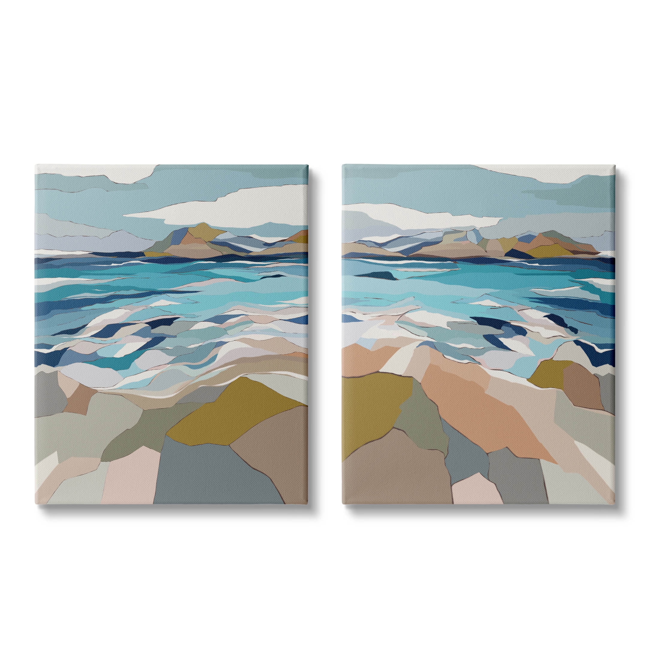 Stupell Industries Waterfront Geometric Abstract Painting Graphic Art Gallery Wrapped Canvas Print Wall Art, Set of 2, Design by Nikita Jariwala