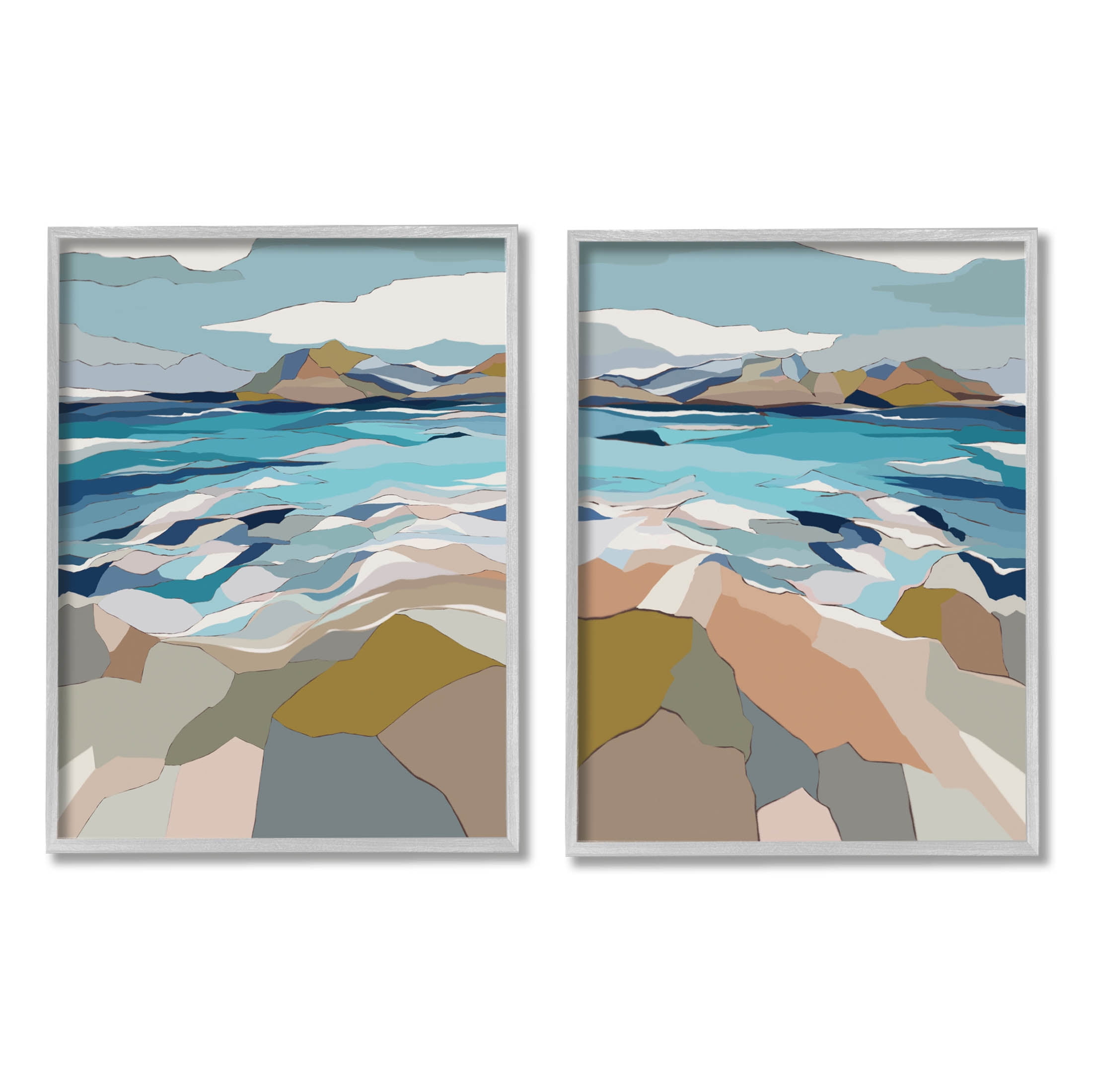 Stupell Industries Waterfront Geometric Abstract Painting Graphic Art Gray Framed Art Print Wall Art, Set of 2, Design by Nikita Jariwala