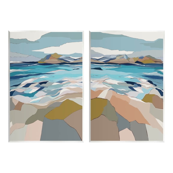 Stupell Industries Waterfront Geometric Abstract Painting Graphic Art Unframed Art Print Wall Art, Set of 2, Design by Nikita Jariwala
