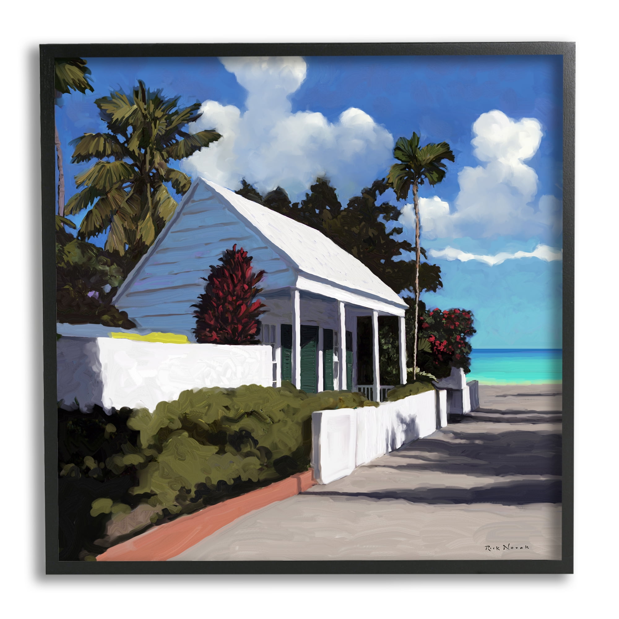 Stupell Industries Waterfront House Road Beach Coast Coastal Painting Black Framed Art Print Wall Art