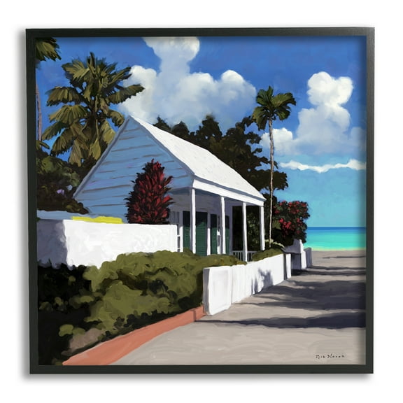 Stupell Industries Waterfront House Road Beach Coast Coastal Painting Black Framed Art Print Wall Art