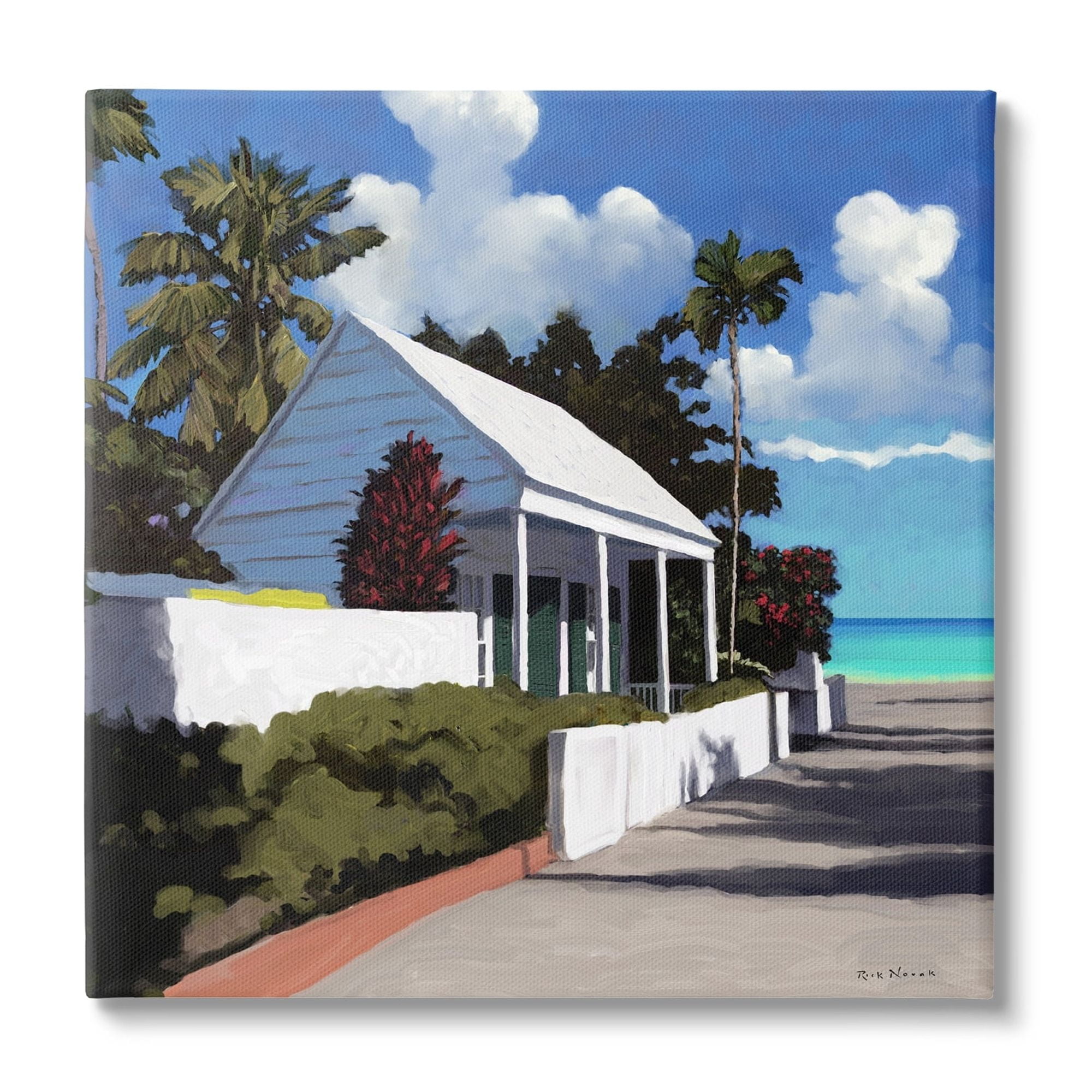 Stupell Industries Waterfront House Road Beach Coast Coastal Painting Gallery Wrapped Canvas Print Wall Art