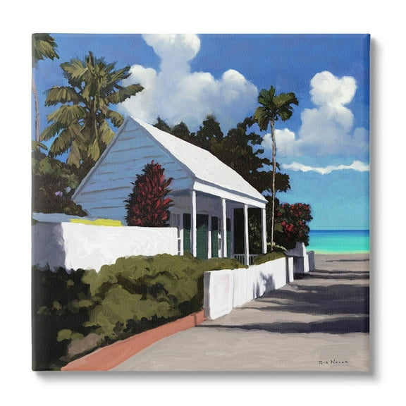 Stupell Industries Waterfront House Road Beach Coast Coastal Painting Gallery Wrapped Canvas Print Wall Art