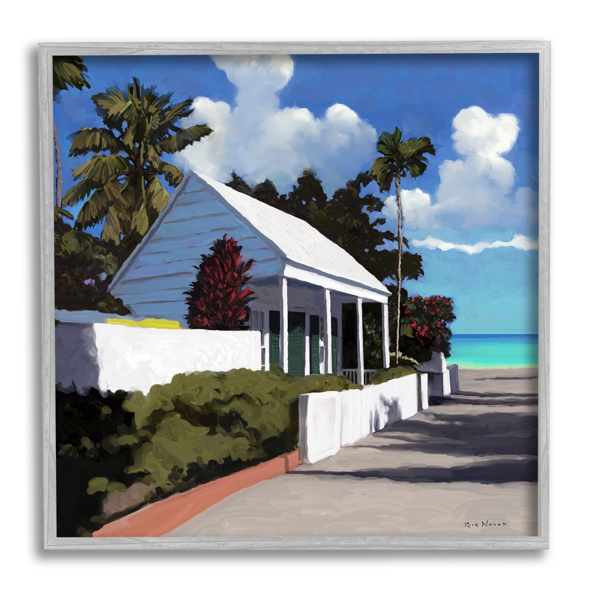 Stupell Industries Waterfront House Road Beach Coast Coastal Painting Gray Framed Art Print Wall Art
