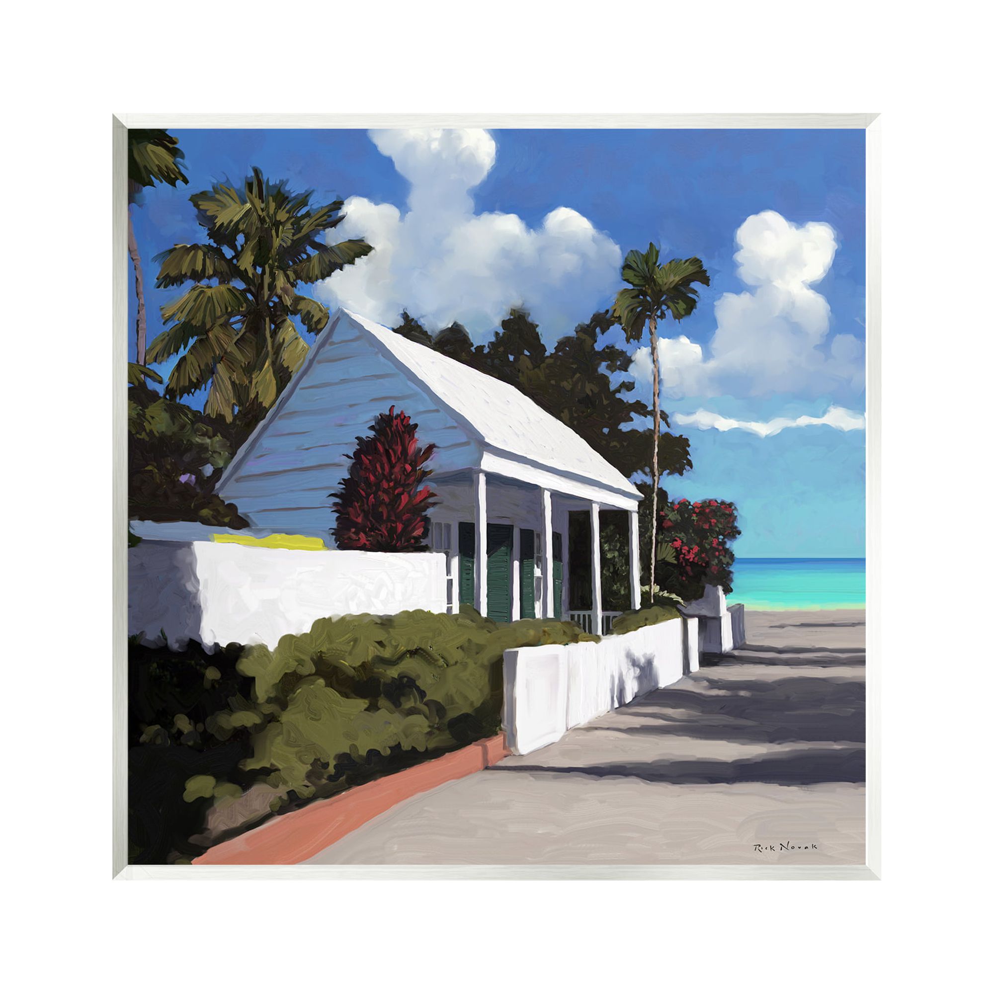 Stupell Industries Waterfront House Road Beach Coast Coastal Painting Unframed Art Print Wall Art