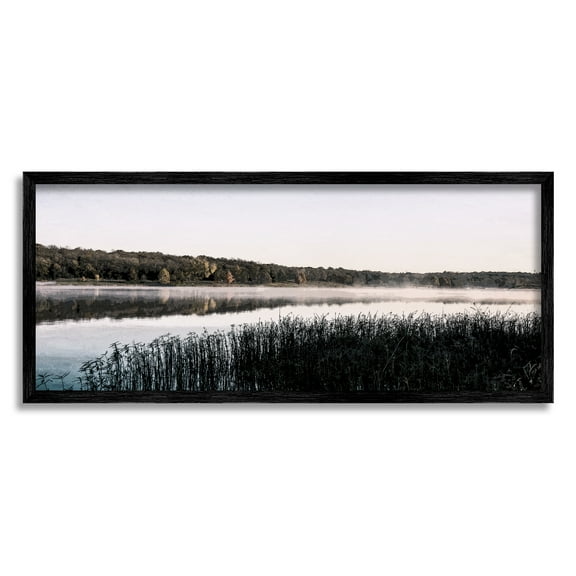 Stupell Industries Waterfront Reeds Landscape Landscape Photography Black Framed Art Print Wall Art, 24 x 10