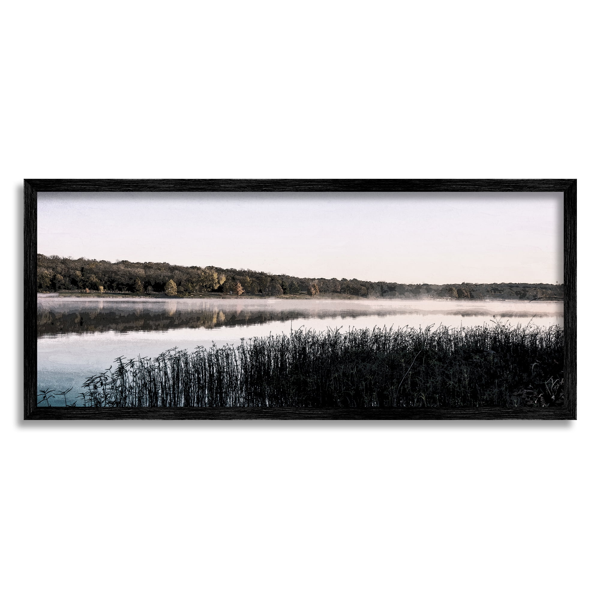 Stupell Industries Waterfront Reeds Landscape Landscape Photography Black Framed Art Print Wall Art, 30 x 13