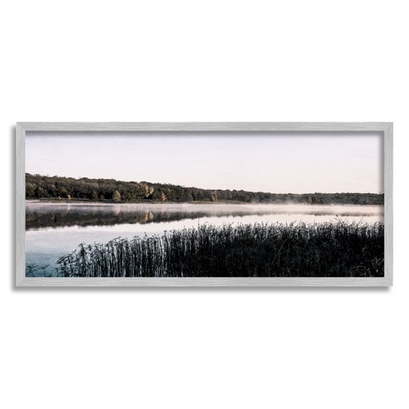 Stupell Industries Waterfront Reeds Landscape Landscape Photography Gray Framed Art Print Wall Art, 24 x 10