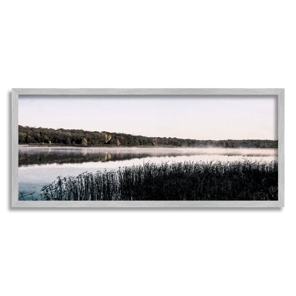 Stupell Industries Waterfront Reeds Landscape Landscape Photography Gray Framed Art Print Wall Art, 30 x 13