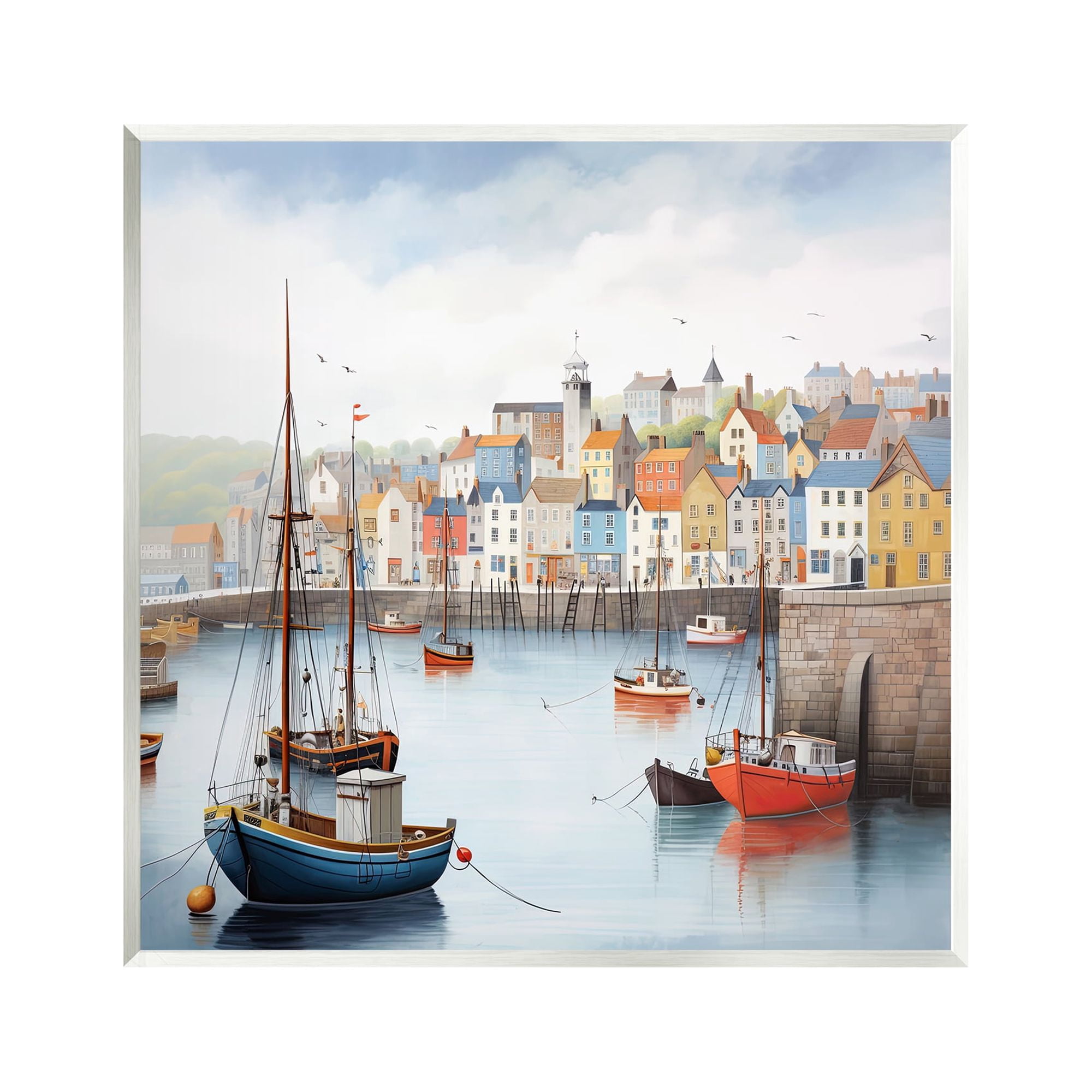 Stupell Industries Waterfront Town Marina Transportation Painting Unframed Art Print Wall Art, 12 x 12