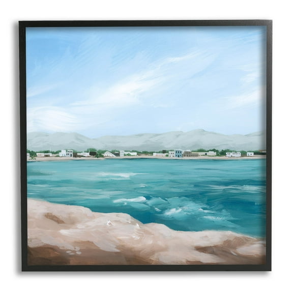 Stupell Industries Waterfront Town Ocean Scenery Painting Black Framed Art Print Wall Art, Design by Grace Popp