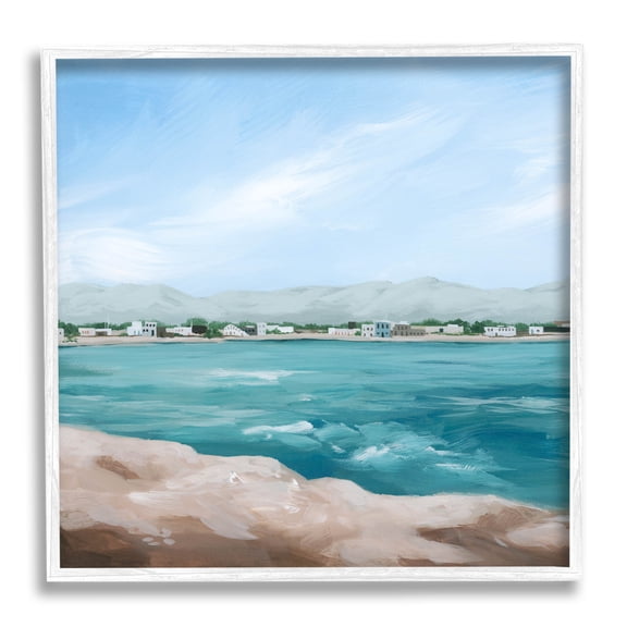 Stupell Industries Waterfront Town Ocean Scenery Painting White Framed Art Print Wall Art, Design by Grace Popp