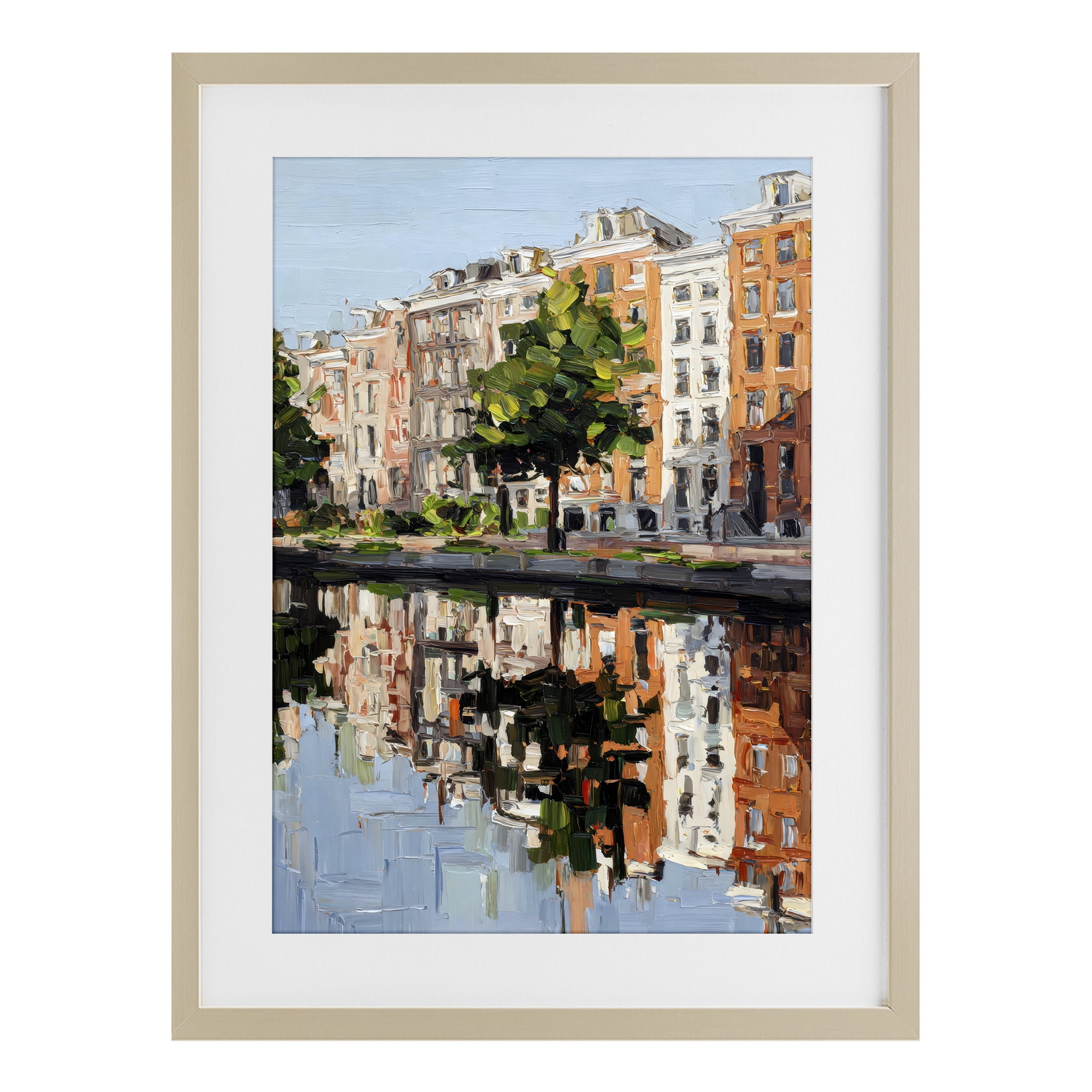 Stupell Industries Waterside Apartments on Canal Birch Framed Print Under Glass, design by Petal Prints Design
