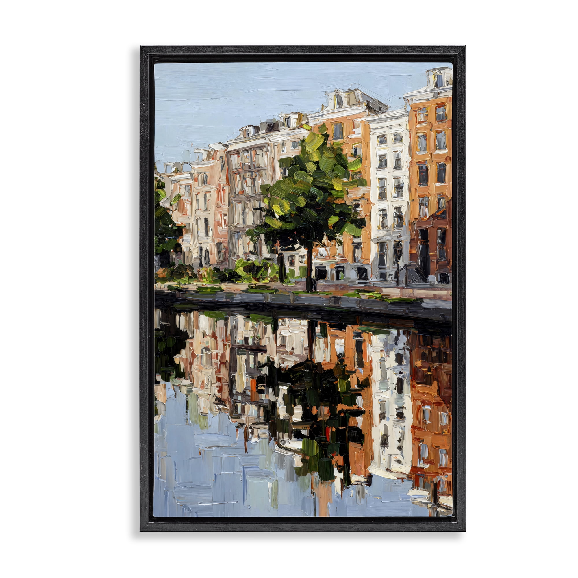 Stupell Industries Waterside Apartments on Canal Black Framed Floater Canvas Wall Art, design by Petal Prints Design
