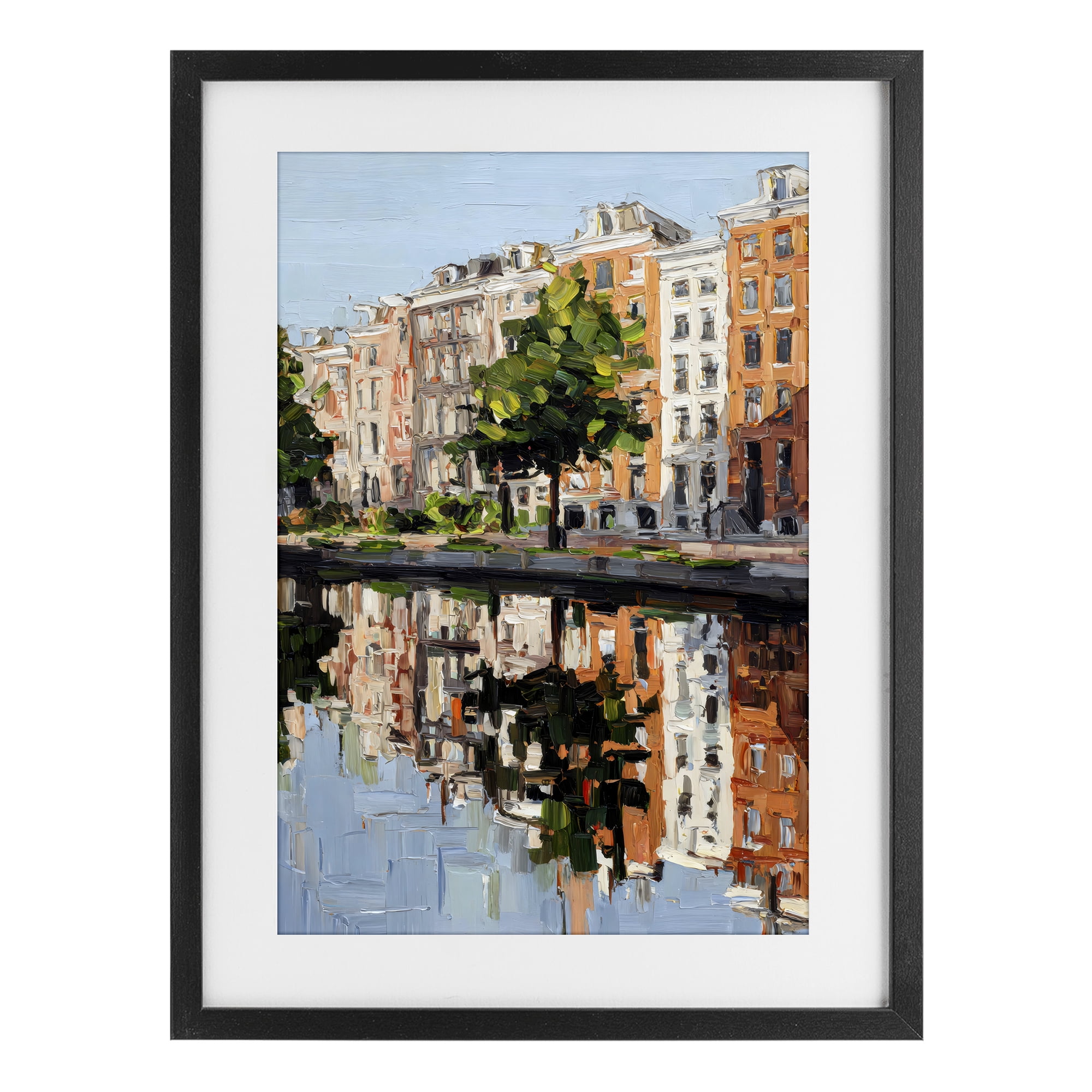 Stupell Industries Waterside Apartments on Canal Black Framed Print Under Glass, design by Petal Prints Design