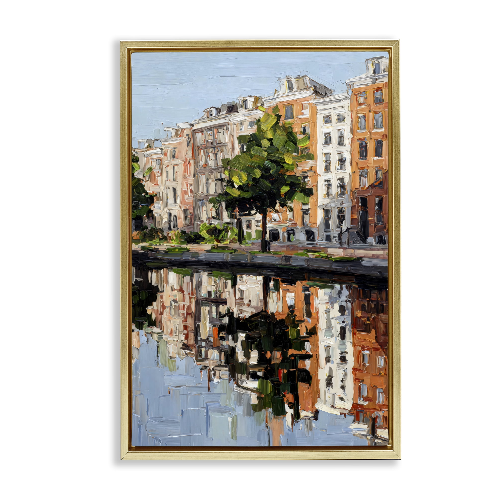 Stupell Industries Waterside Apartments on Canal Gold Framed Floater Canvas Wall Art, design by Petal Prints Design