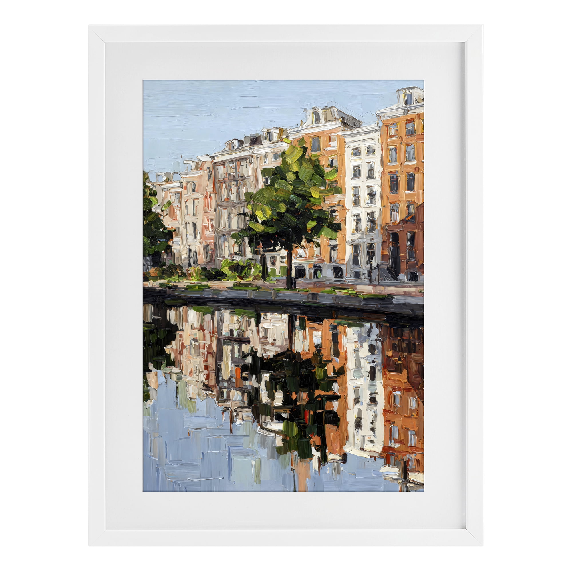 Stupell Industries Waterside Apartments on Canal White Framed Print Under Glass, design by Petal Prints Design