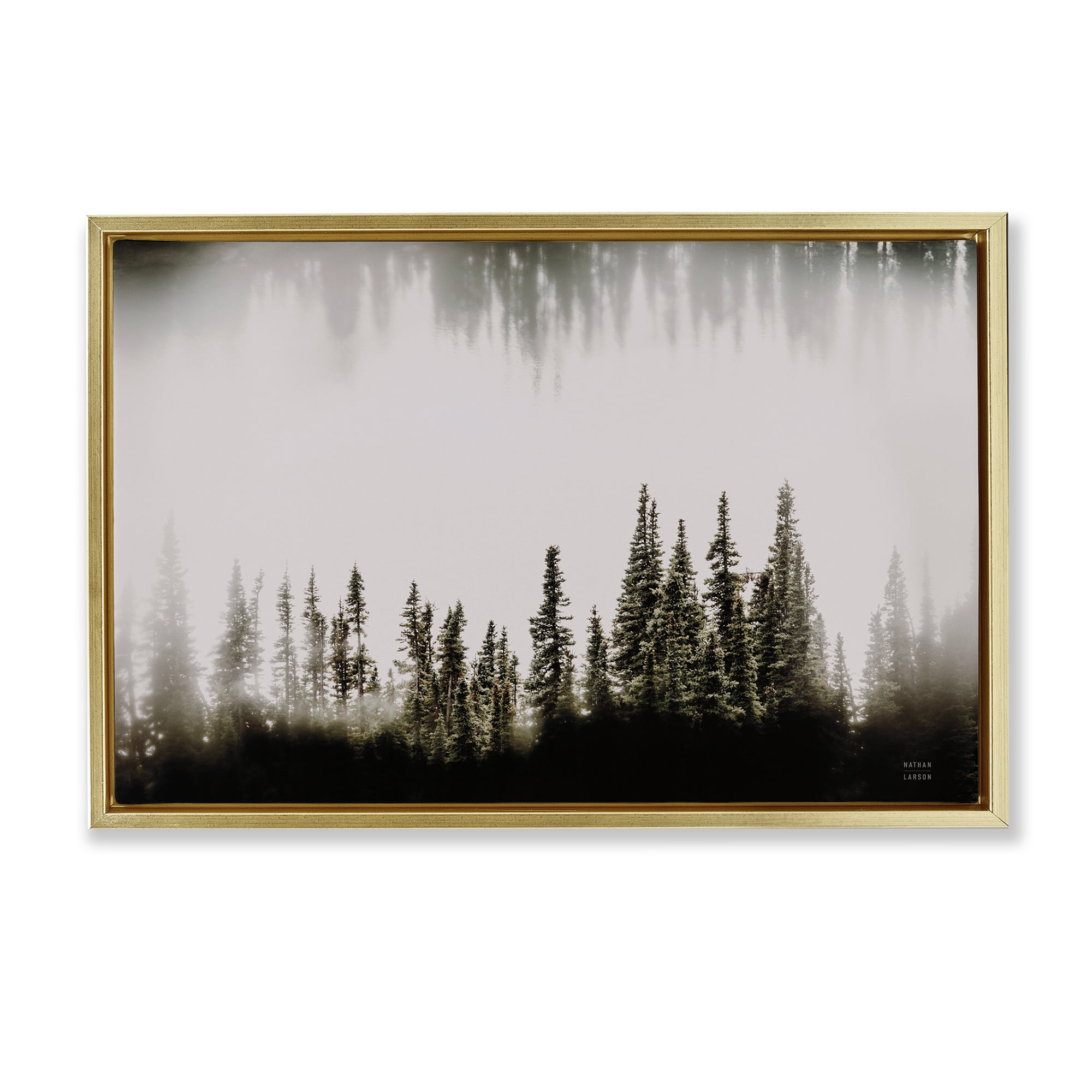 Stupell Industries Waterwood Tree Composition Landscape & Nature Painting Gold Floater Framed Canvas Art Print Wall Art, 31 x 21