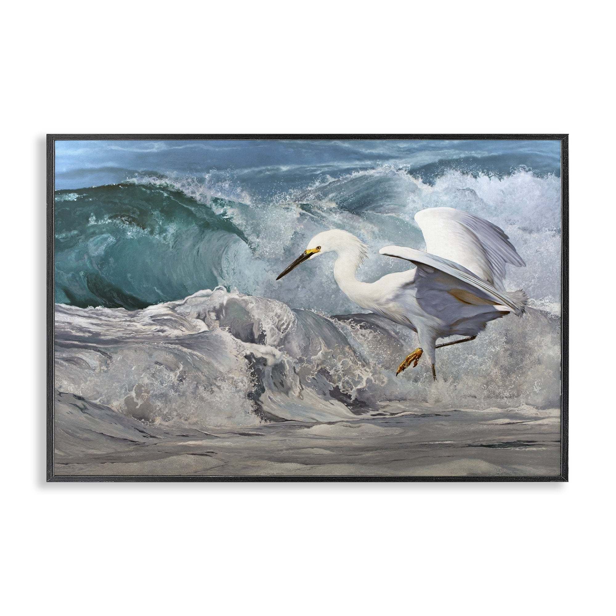 Stupell Industries Wave Dancer Heron Nautical & Beach Painting Black Framed Art Print Wall Art, 24 x 16