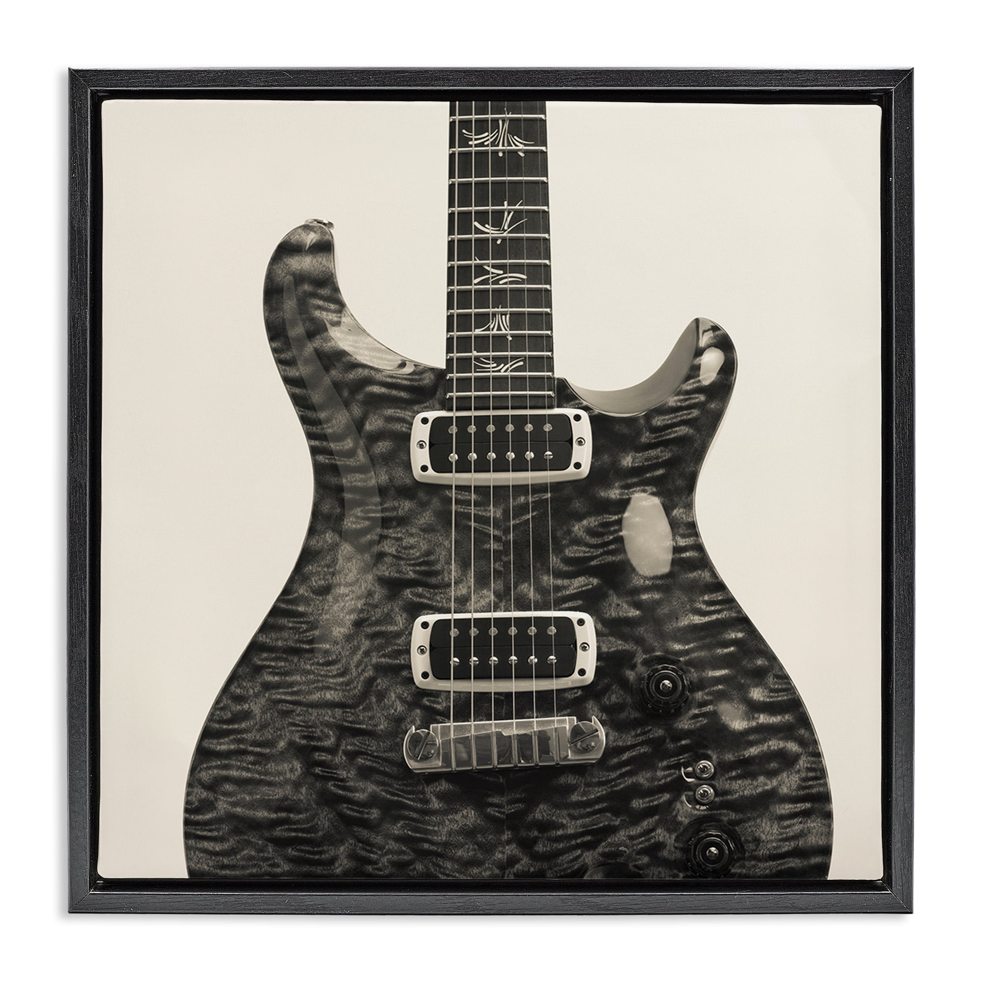 Stupell Industries Wave Patterned Guitar Entertainment Photography Black Floater Framed Canvas Art Print Wall Art, 18 x 18