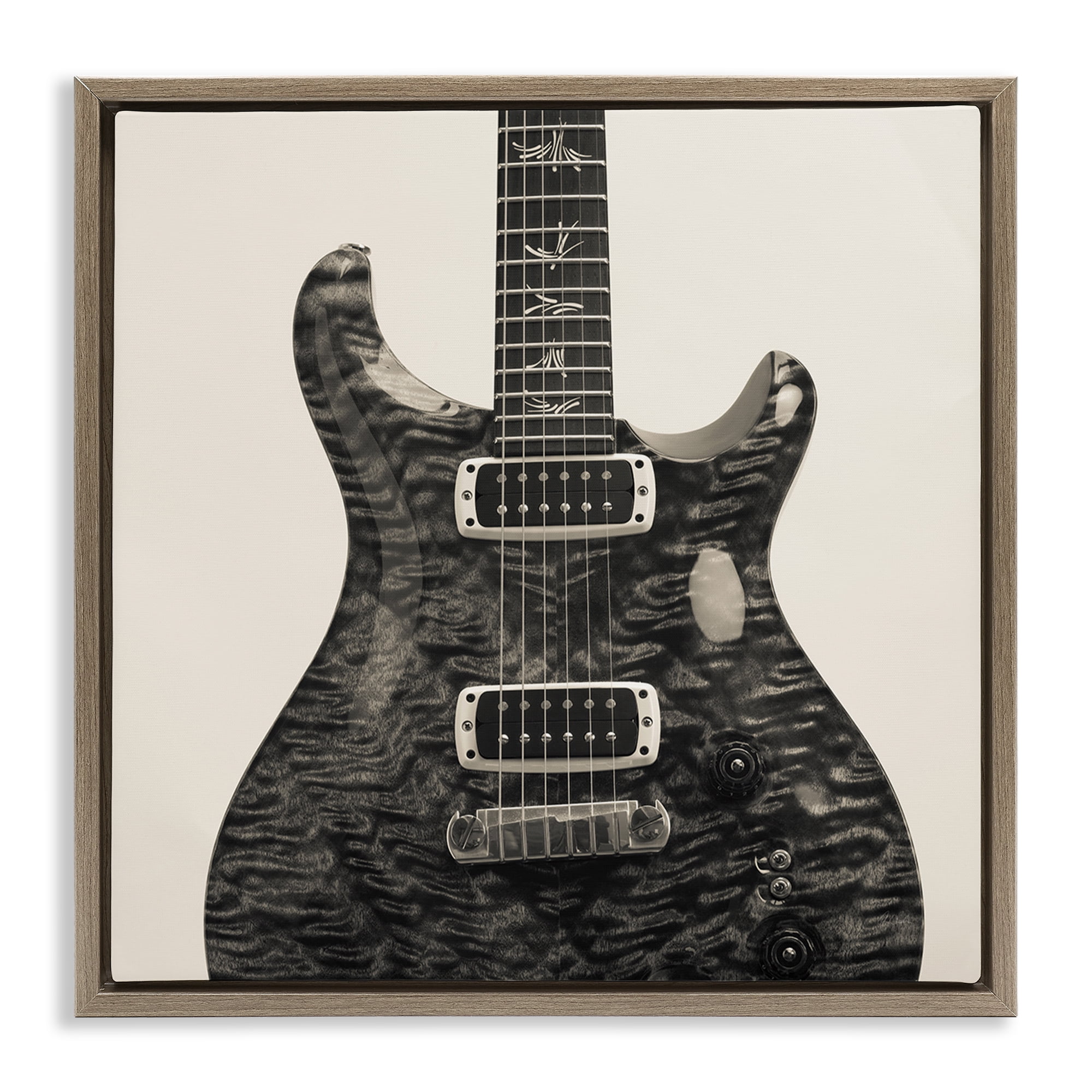 Stupell Industries Wave Patterned Guitar Entertainment Photography Brown Floater Framed Canvas Art Print Wall Art, 18 x 18