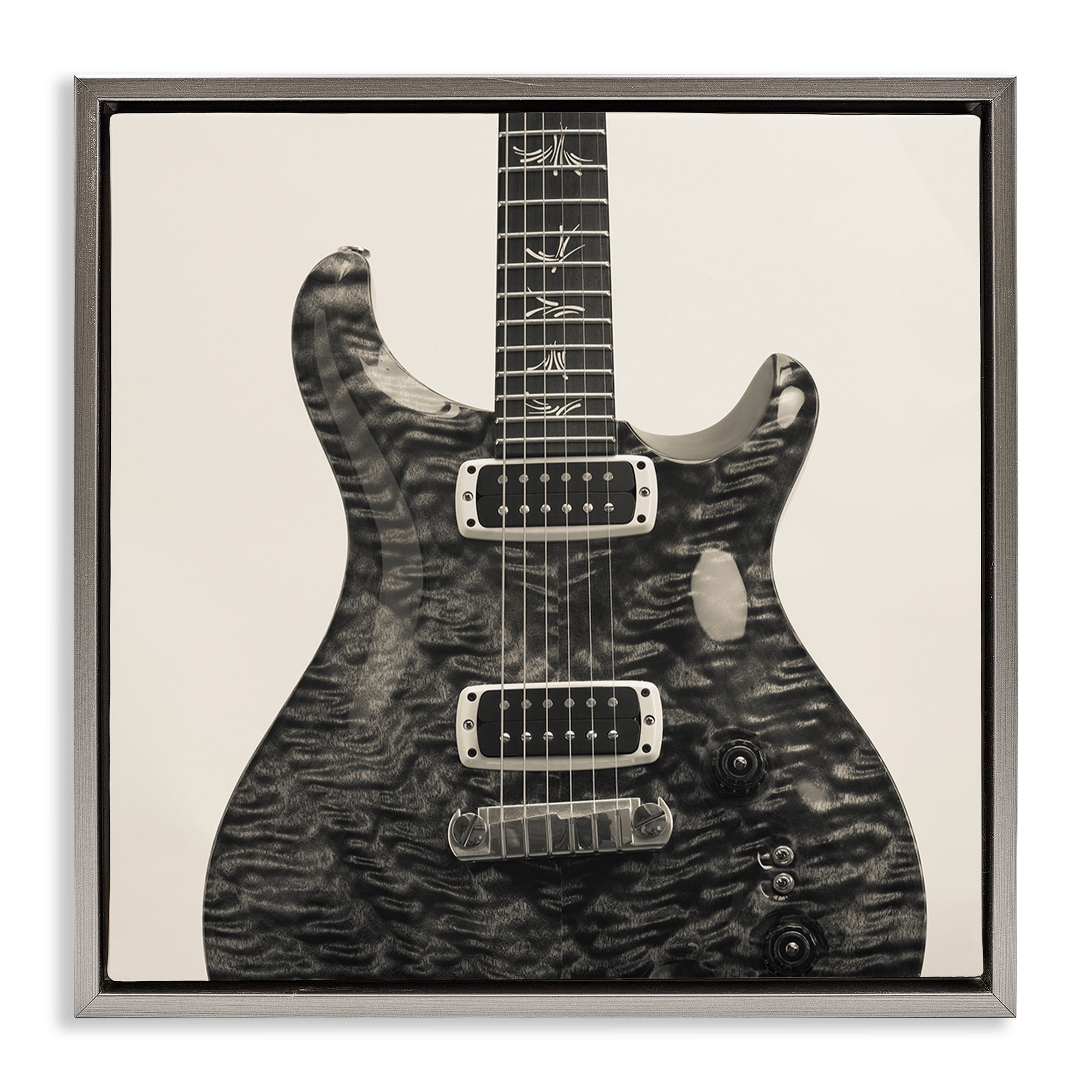 Stupell Industries Wave Patterned Guitar Entertainment Photography Gray Floater Framed Canvas Art Print Wall Art, 18 x 18