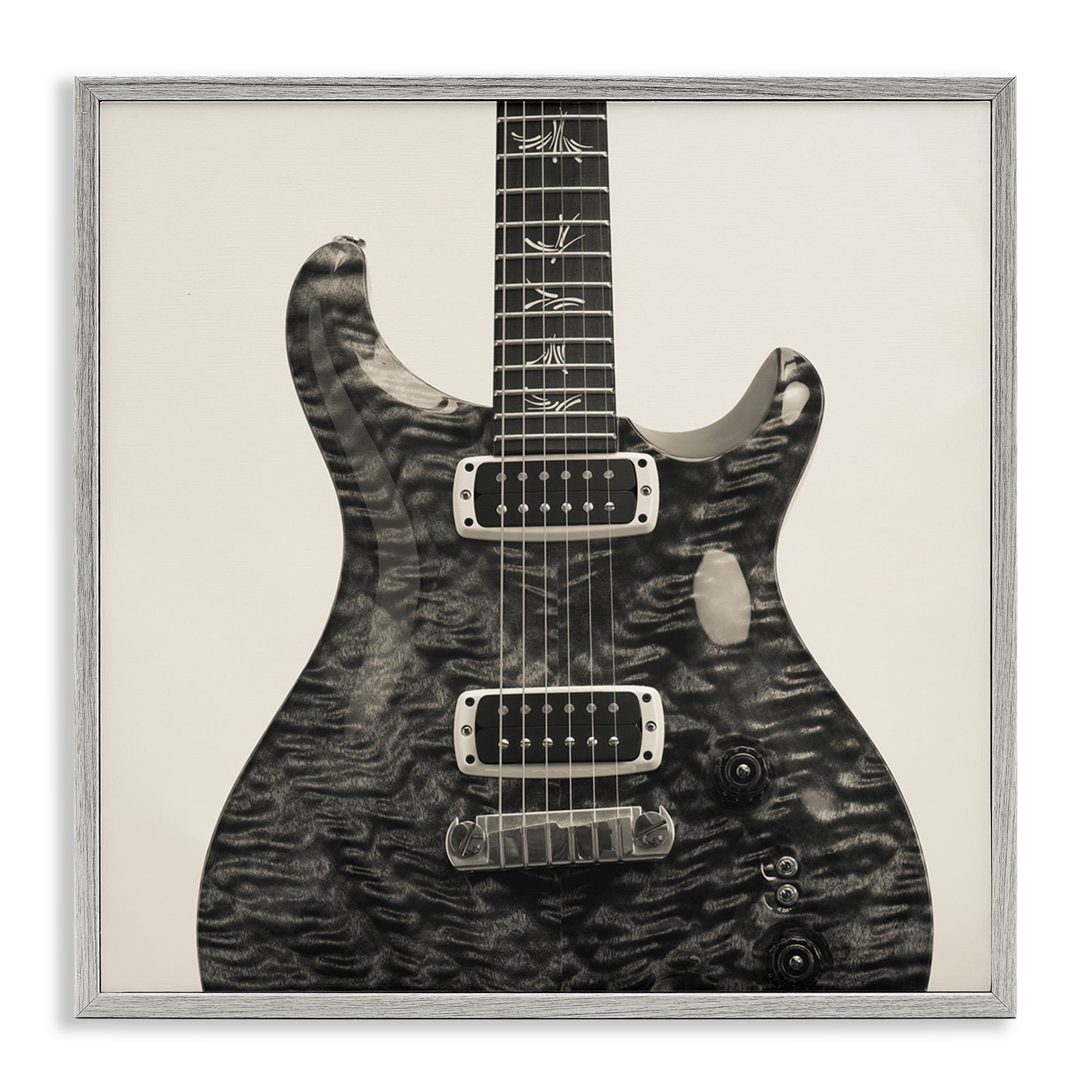 Stupell Industries Wave Patterned Guitar Entertainment Photography Gray Framed Art Print Wall Art, 17 x 17