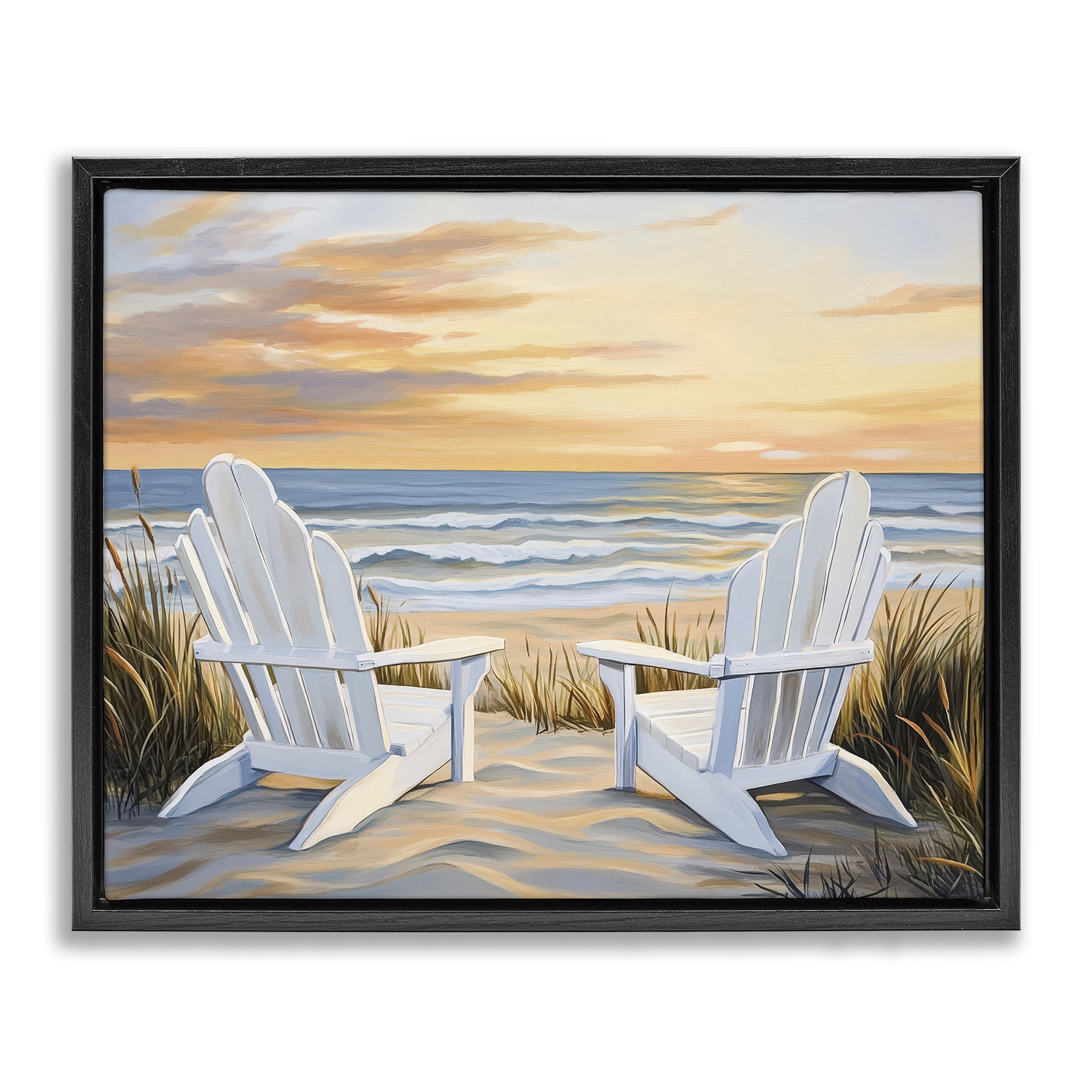 Stupell Industries Wave Watching Spot at Sunset Black Framed Floater Canvas Wall Art, design by Petal Prints Design