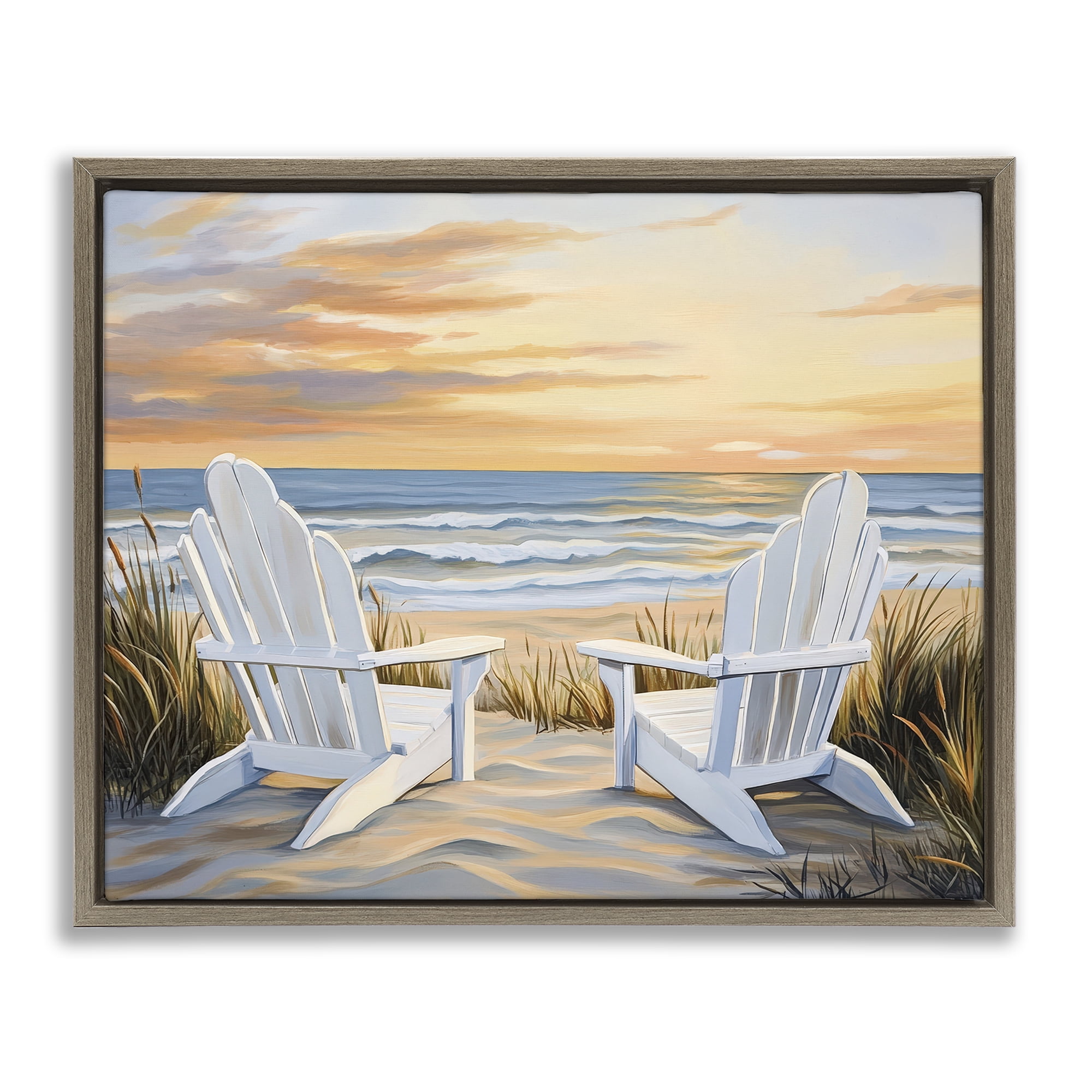 Stupell Industries Wave Watching Spot at Sunset Brown Framed Floater Canvas Wall Art, design by Petal Prints Design