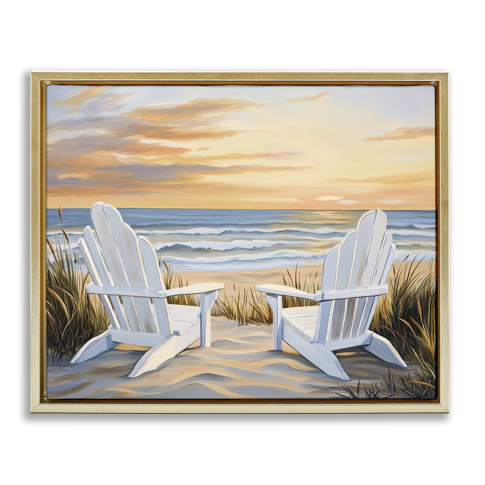 Stupell Industries Wave Watching Spot at Sunset Gold Framed Floater Canvas Wall Art, design by Petal Prints Design