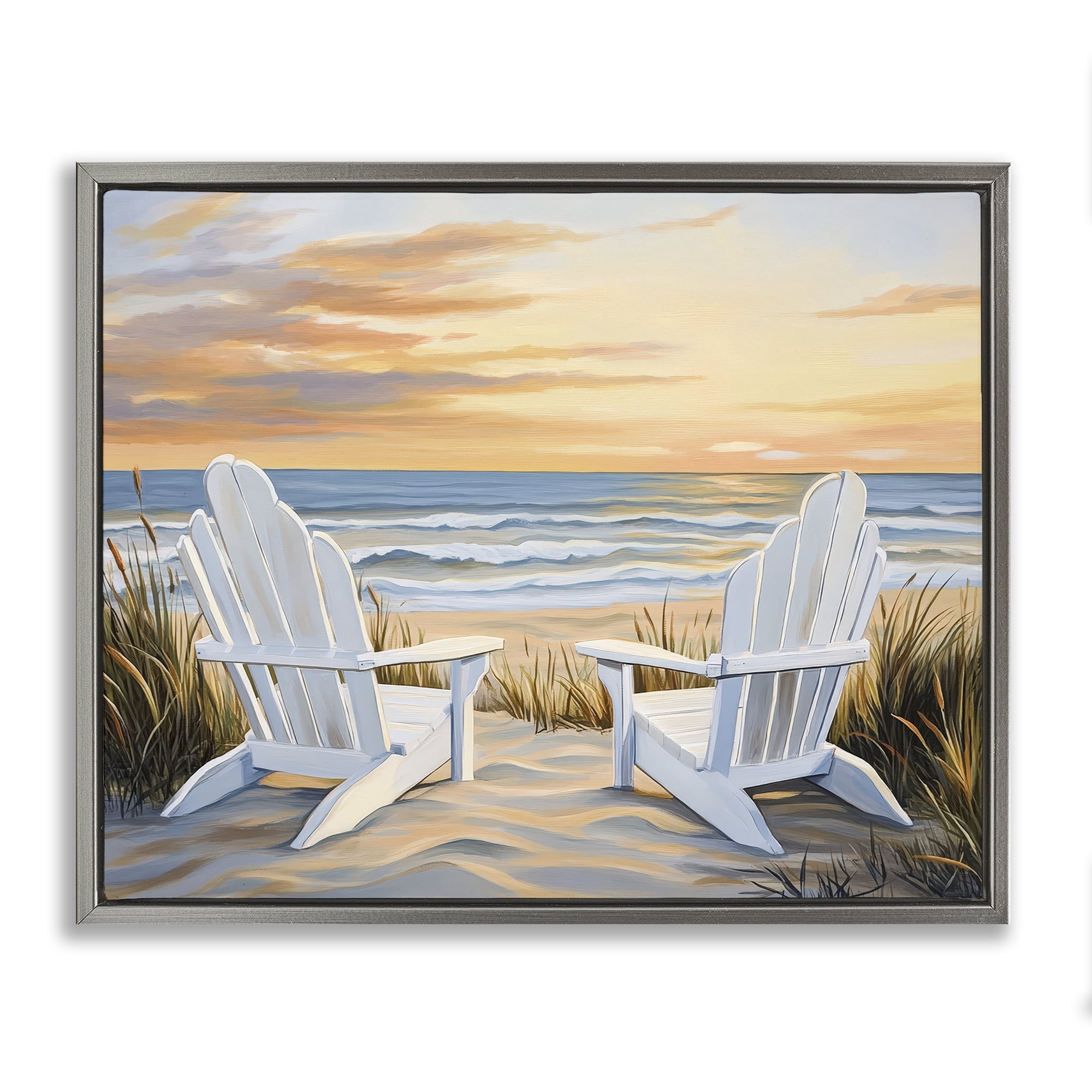 Stupell Industries Wave Watching Spot at Sunset Gray Framed Floater Canvas Wall Art, design by Petal Prints Design