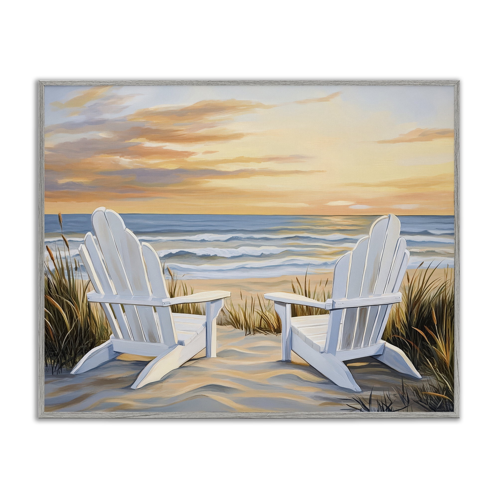Stupell Industries Wave Watching Spot at Sunset Gray Framed Giclee Art, design by Petal Prints Design