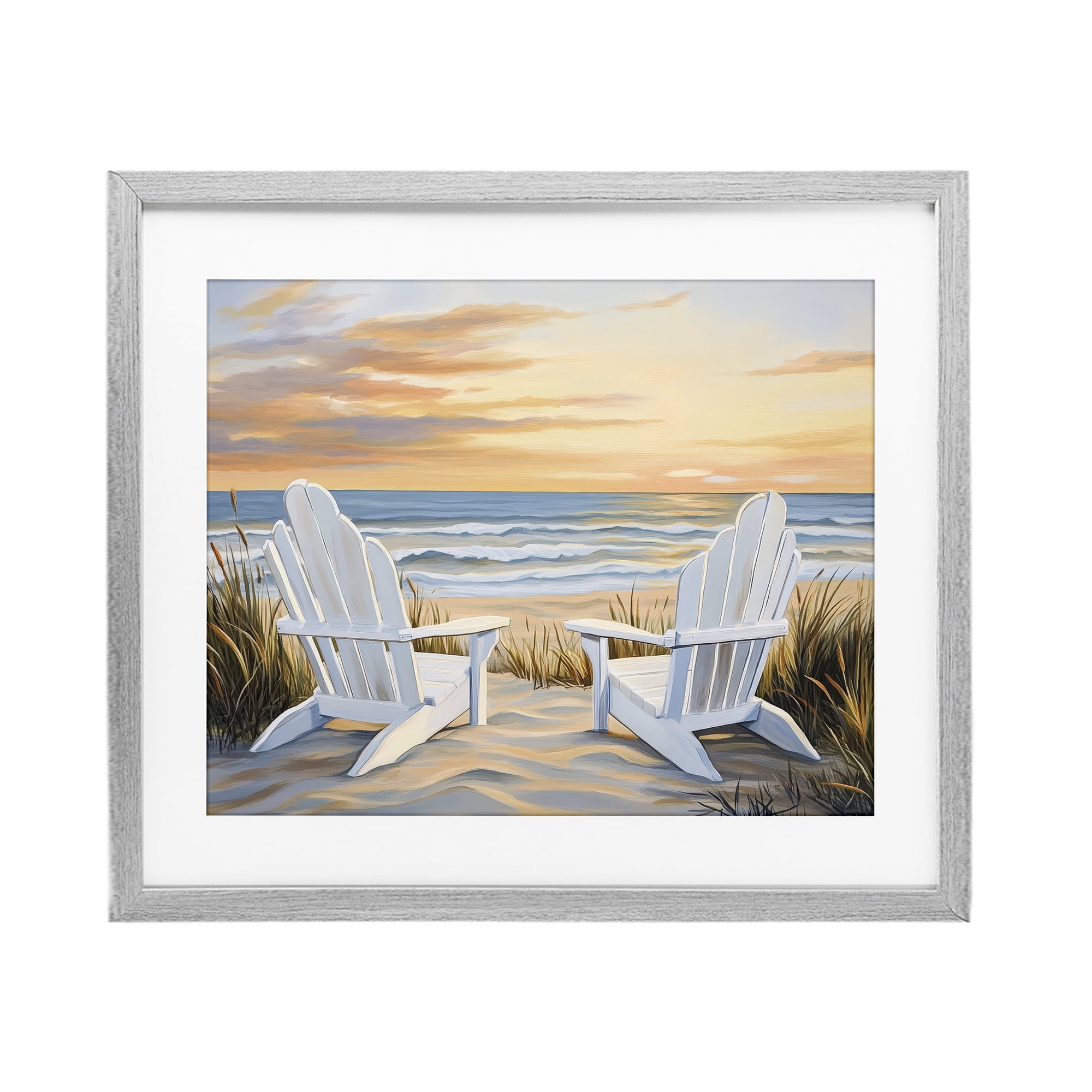Stupell Industries Wave Watching Spot at Sunset Gray Framed Print Under Glass, design by Petal Prints Design
