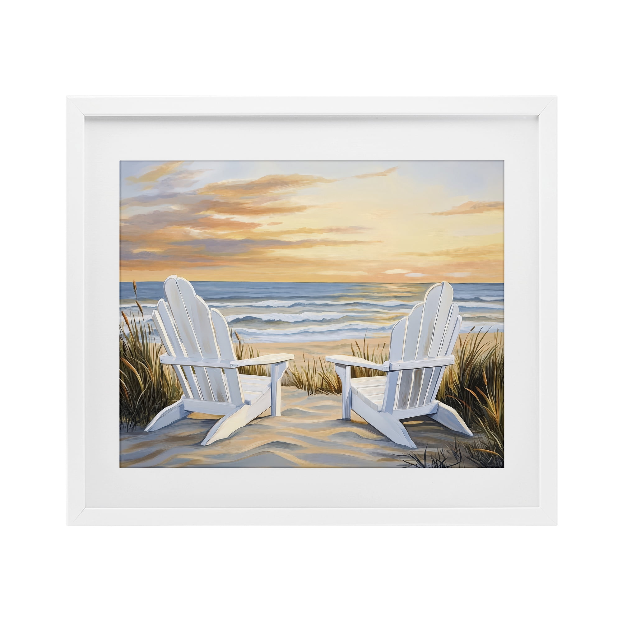 Stupell Industries Wave Watching Spot at Sunset White Framed Print Under Glass, design by Petal Prints Design