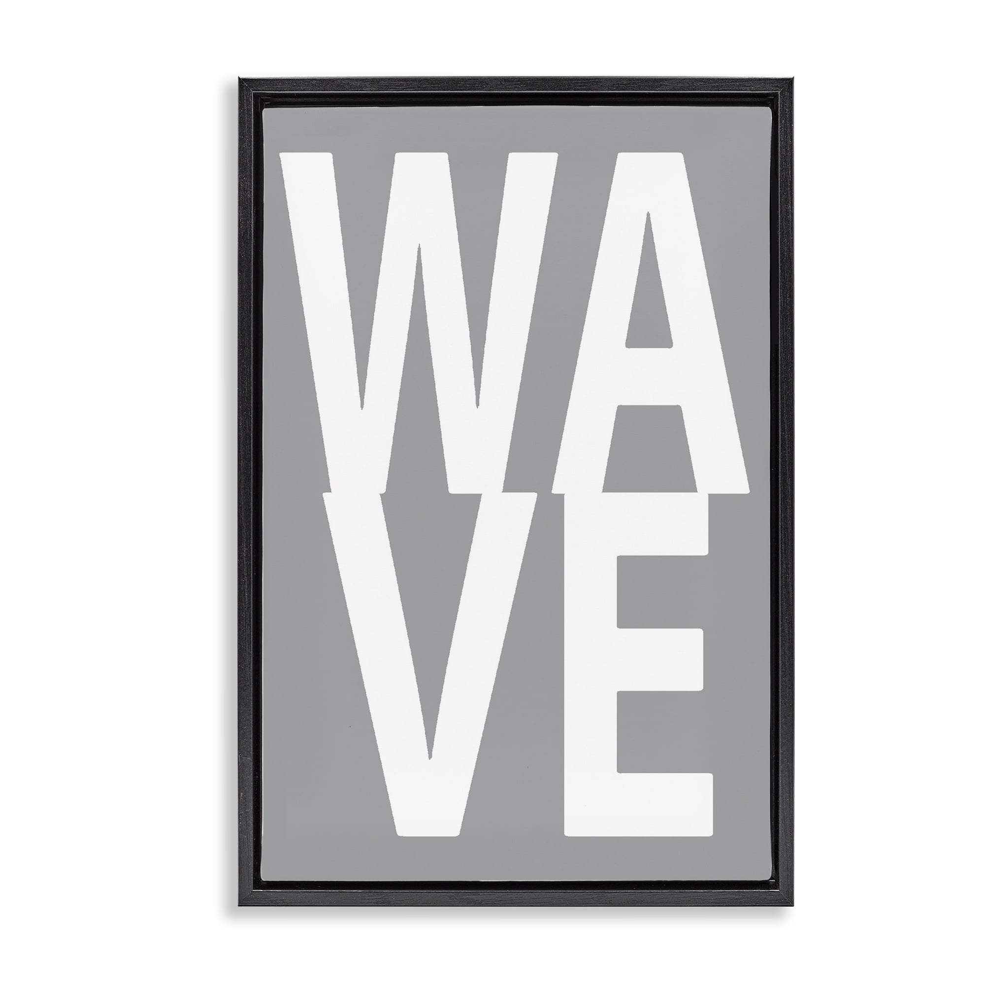 Stupell Industries Wave Word on Grey Typography Painting Black Floater Framed Art Print Wall Art, 21 x 31