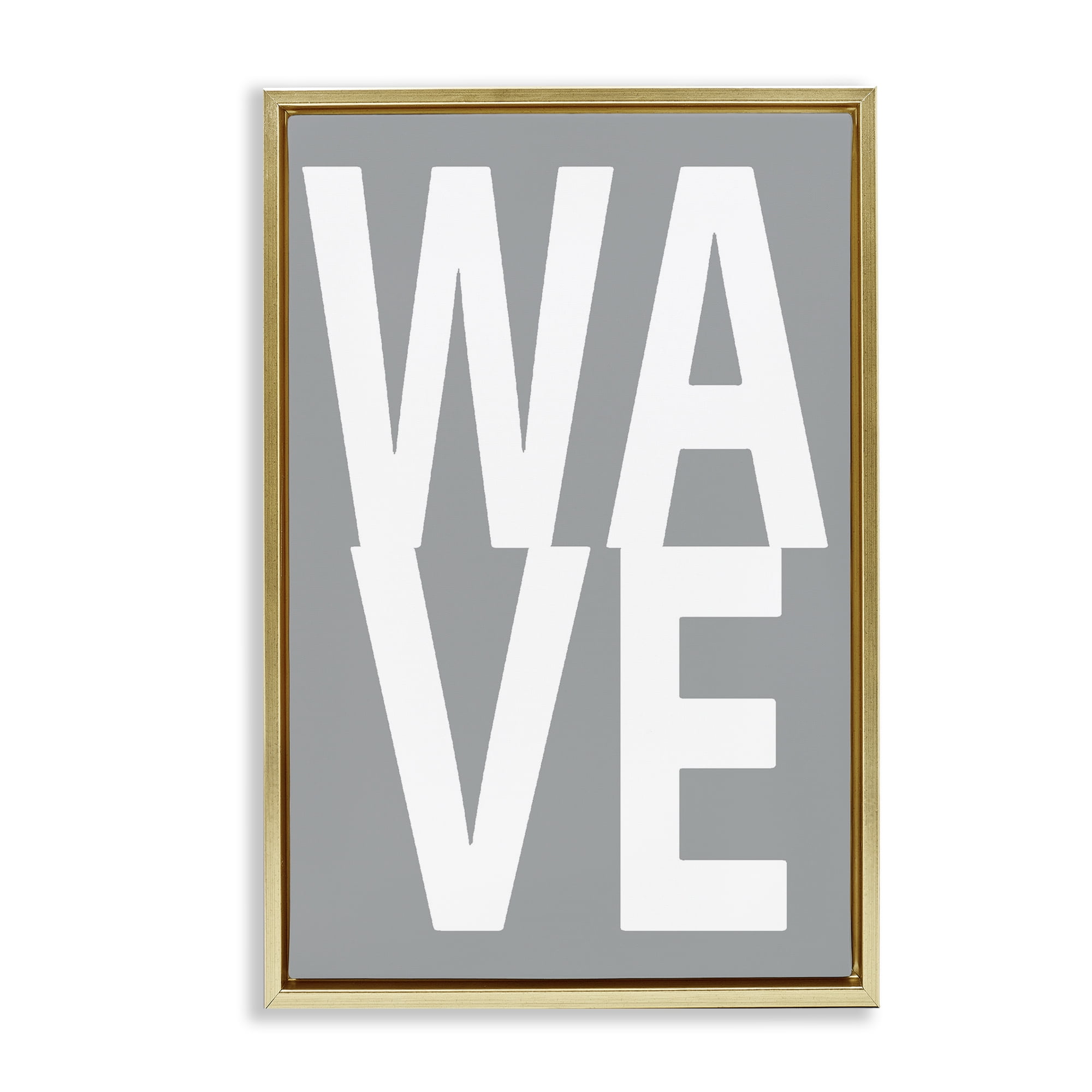 Stupell Industries Wave Word on Grey Typography Painting Gold Floater Framed Art Print Wall Art, 17 x 25