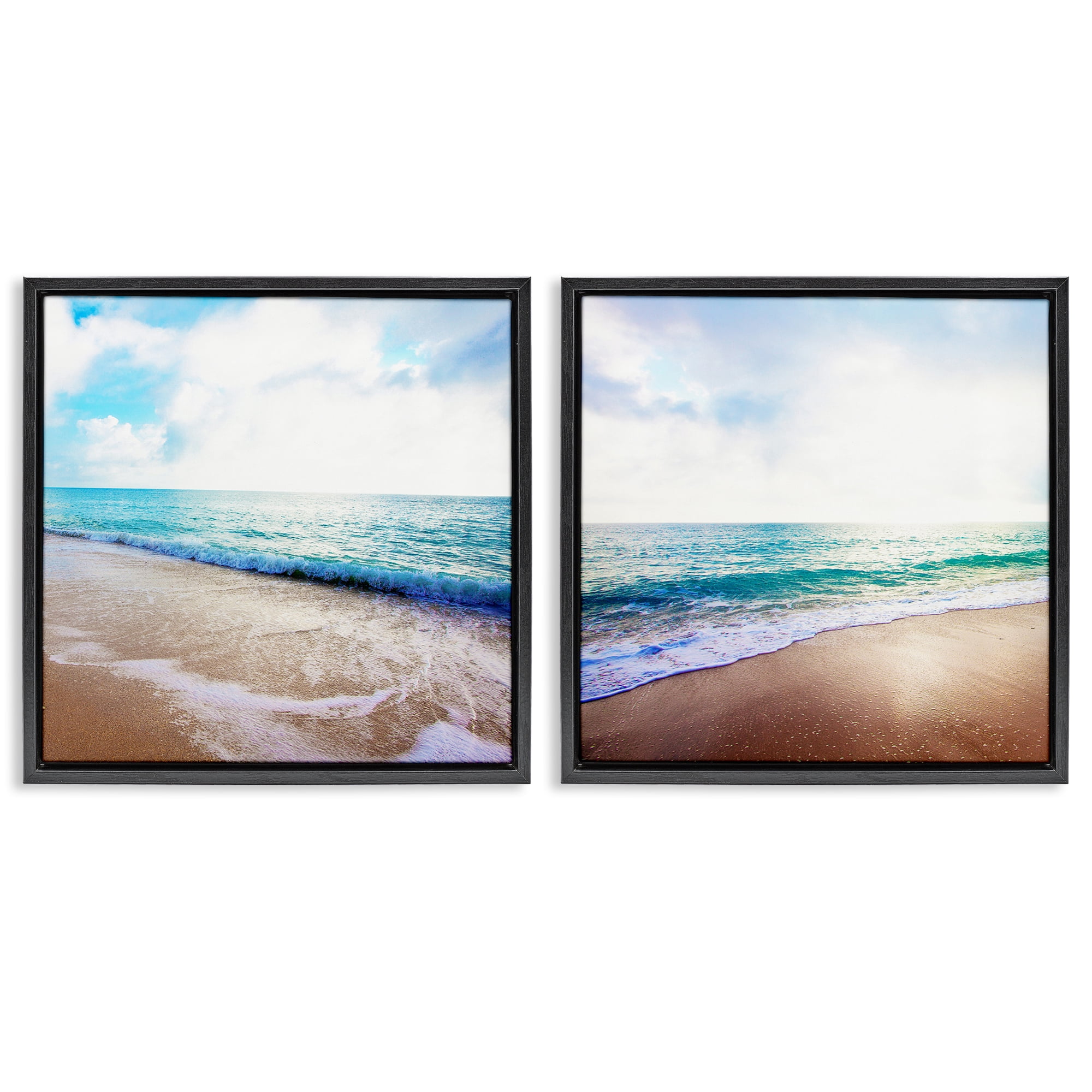 Stupell Industries Waves Breaking Shoreline Landscape & Nature Photography Black Floater Framed Canvas Art Print Wall Art, 18 x 18, Set of 2