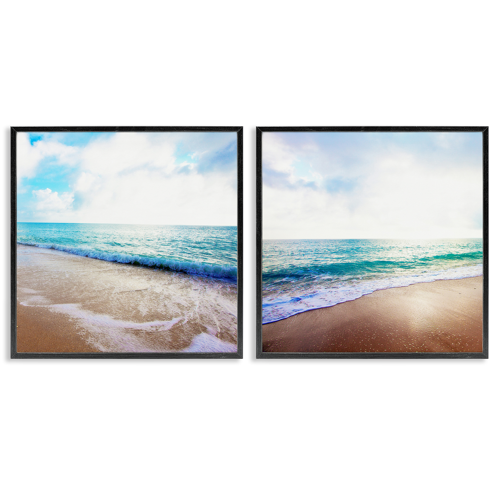 Stupell Industries Waves Breaking Shoreline Landscape & Nature Photography Black Framed Art Print Wall Art, 12 x 12, Set of 2