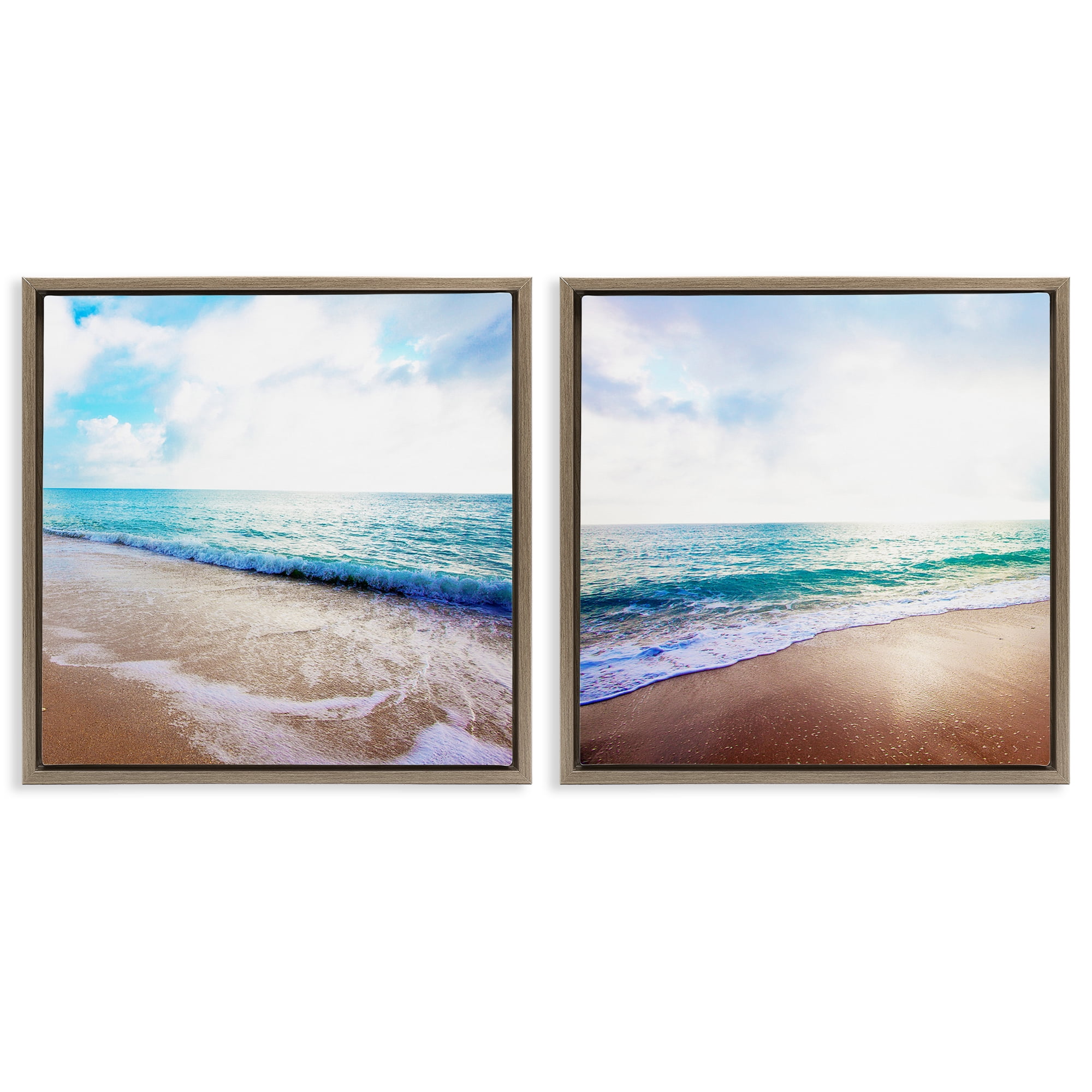 Stupell Industries Waves Breaking Shoreline Landscape & Nature Photography Brown Floater Framed Canvas Art Print Wall Art, 25 x 25, Set of 2