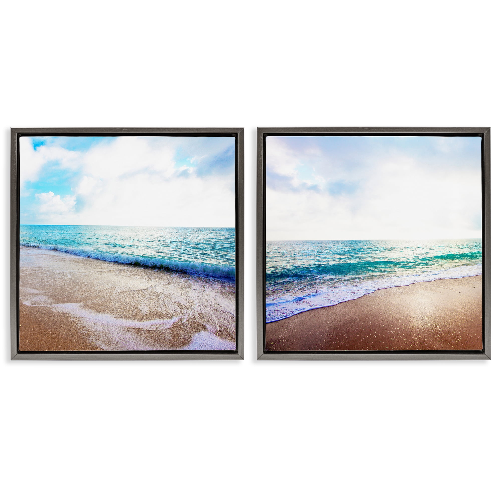 Stupell Industries Waves Breaking Shoreline Landscape & Nature Photography Gray Floater Framed Canvas Art Print Wall Art, 25 x 25, Set of 2