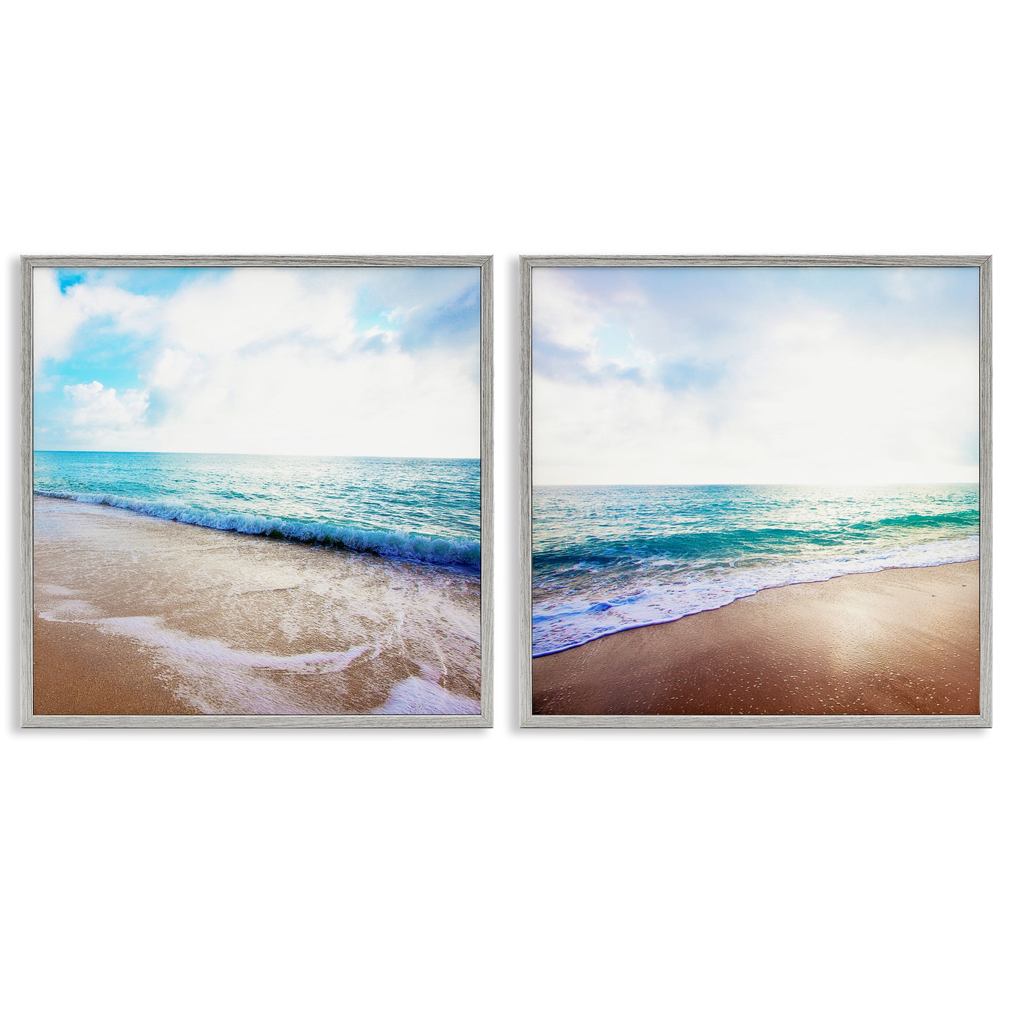 Stupell Industries Waves Breaking Shoreline Landscape & Nature Photography Gray Framed Art Print Wall Art, 17 x 17, Set of 2