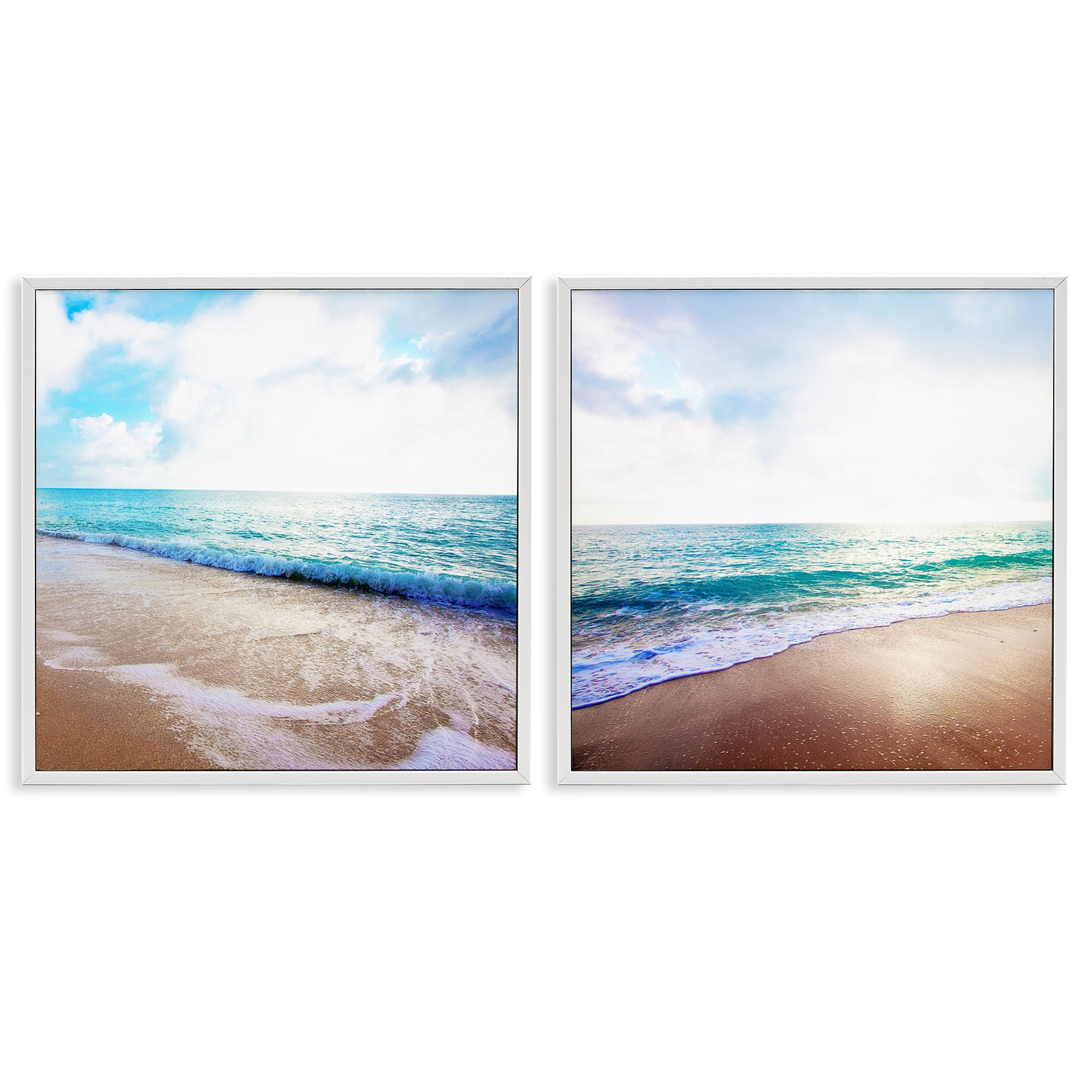 Stupell Industries Waves Breaking Shoreline Landscape & Nature Photography White Framed Art Print Wall Art, 12 x 12, Set of 2