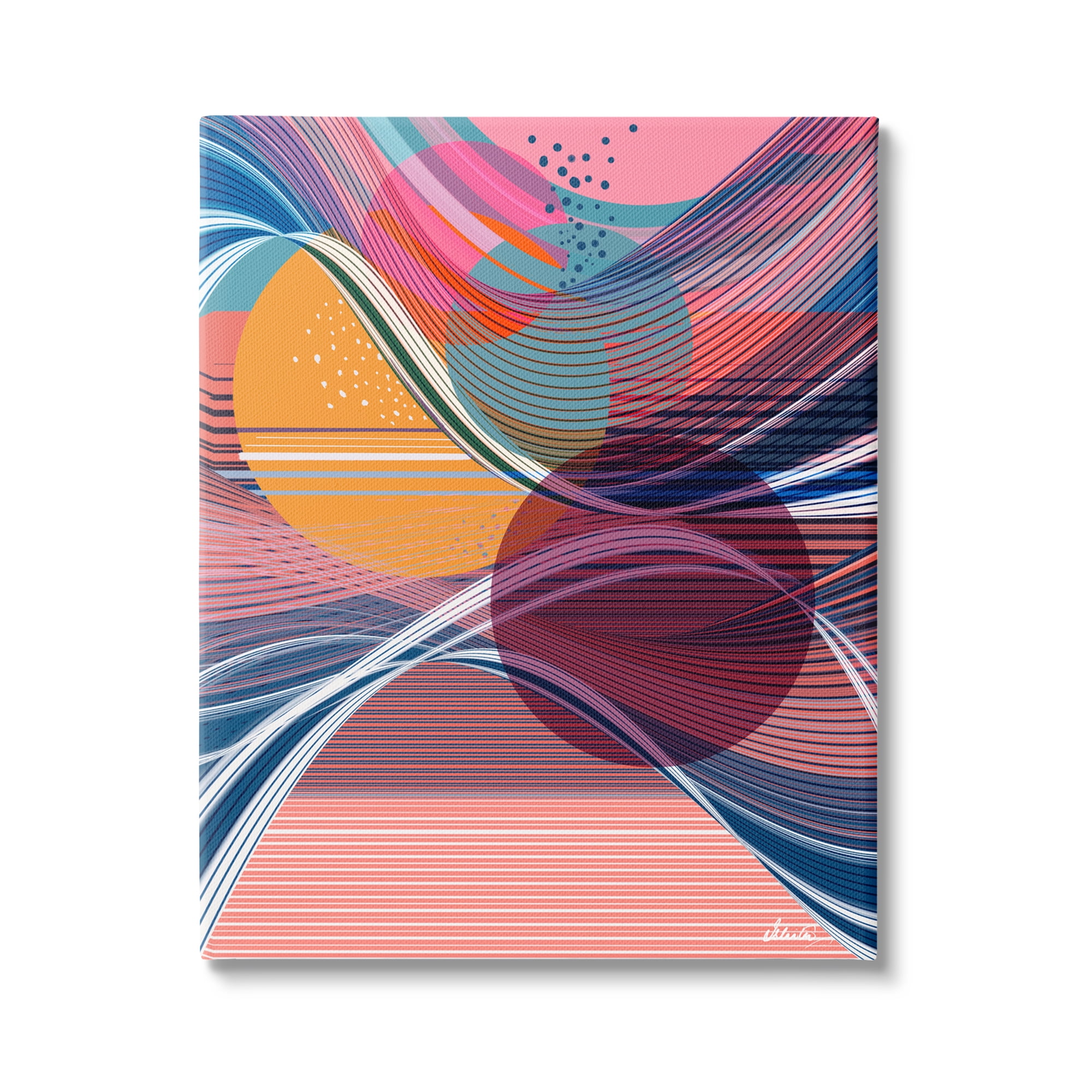 Stupell Industries Waves & Circles Abstraction Abstract Painting Gallery Wrapped Canvas Art Print Wall Art, 30 x 40