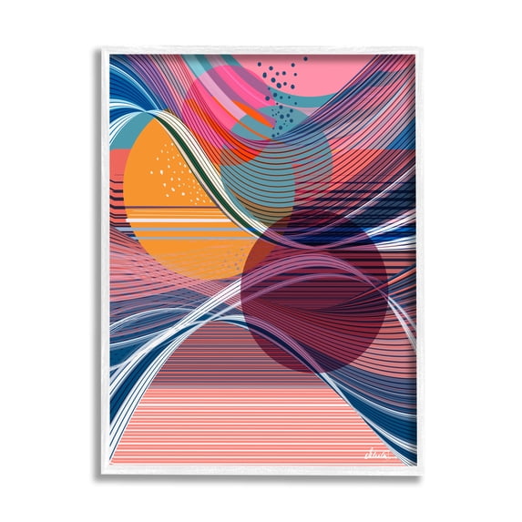 Stupell Industries Waves & Circles Abstraction Abstract Painting White Framed Art Print Wall Art, 11 x 14