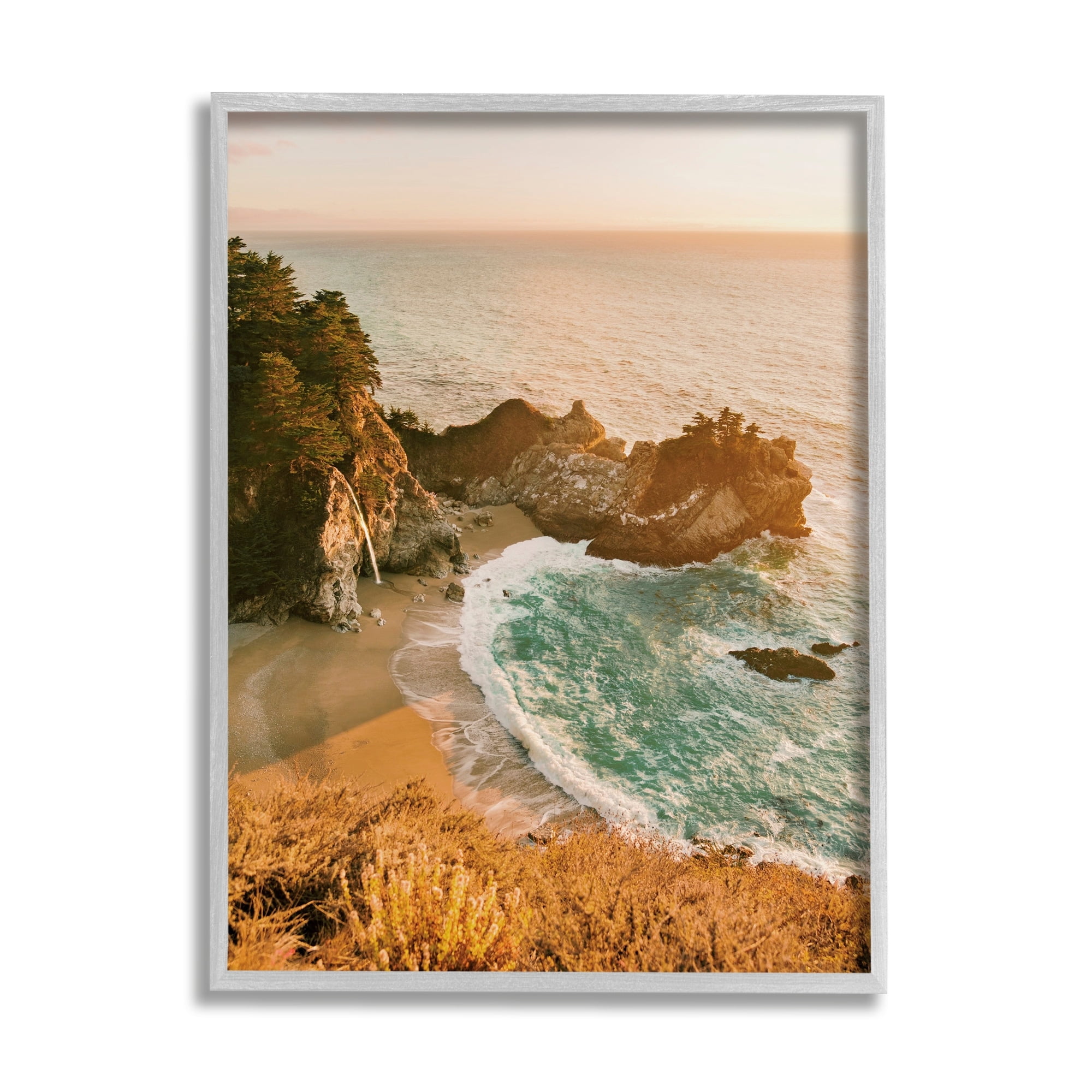 Stupell Industries Waves Crashing Rocky Cove Coastal Photography Gray Framed Art Print Wall Art