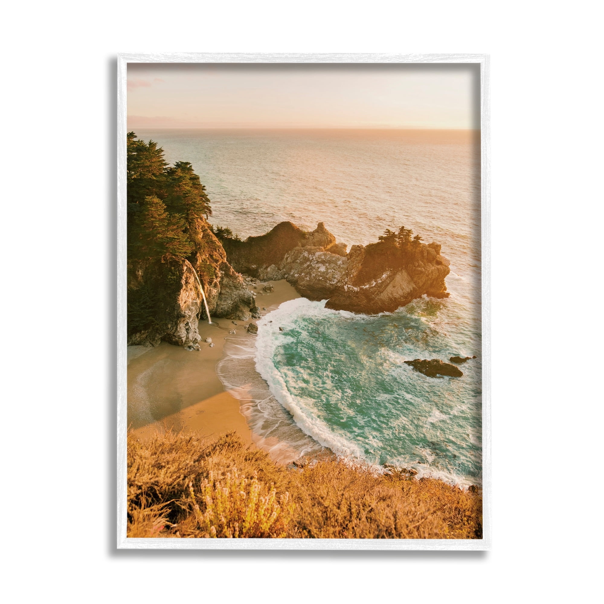 Stupell Industries Waves Crashing Rocky Cove Coastal Photography White Framed Art Print Wall Art