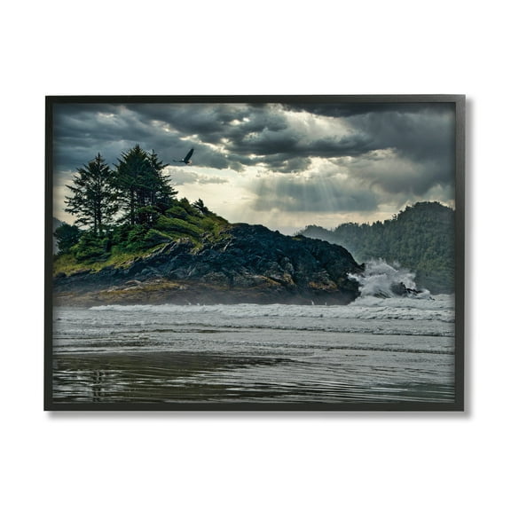 Stupell Industries Waves Crashing into Island Rustic Landscape,11 x 14,Designed by Chuck Burdick