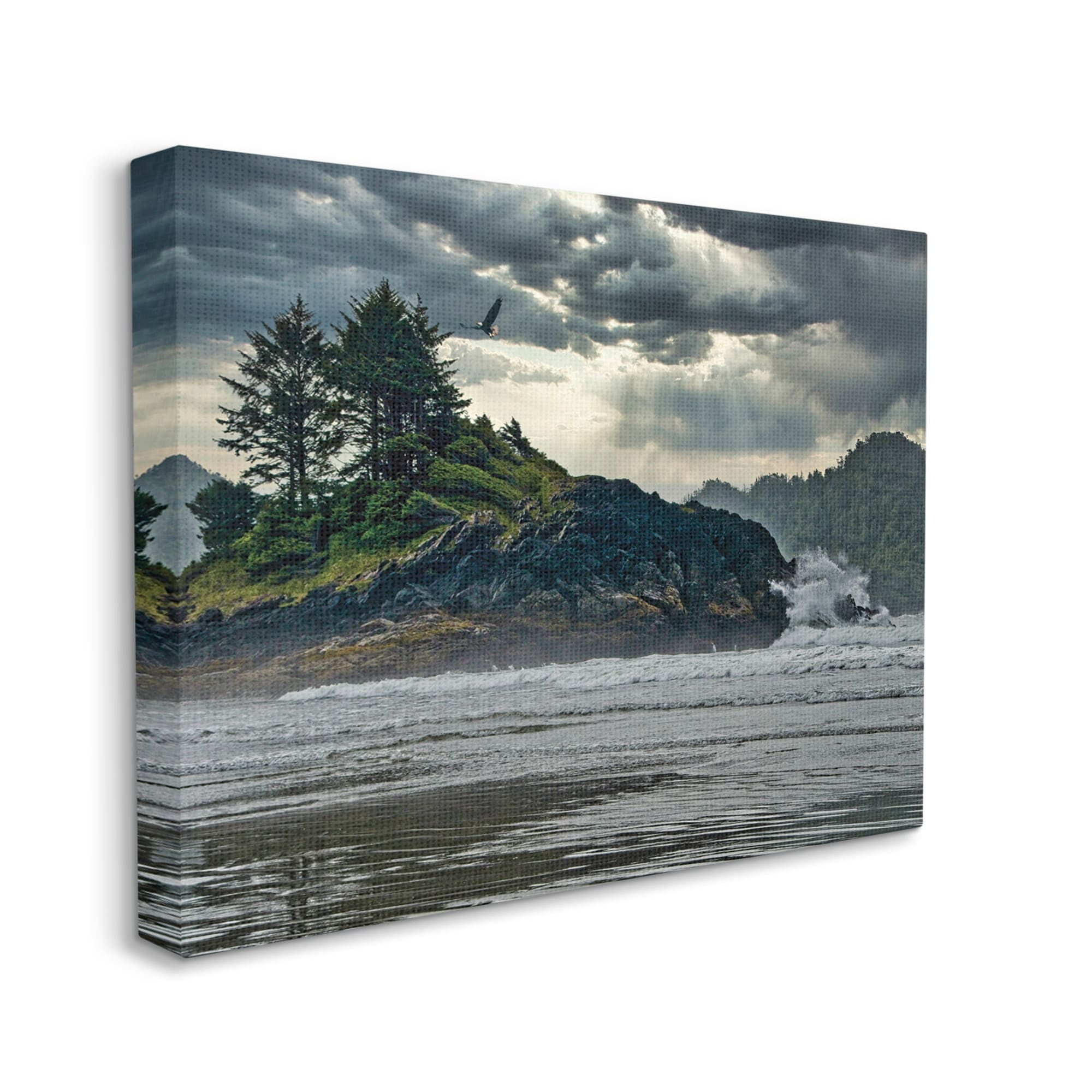 Stupell Industries Waves Crashing into Island Rustic Landscape,36 x 48,Designed by Chuck Burdick