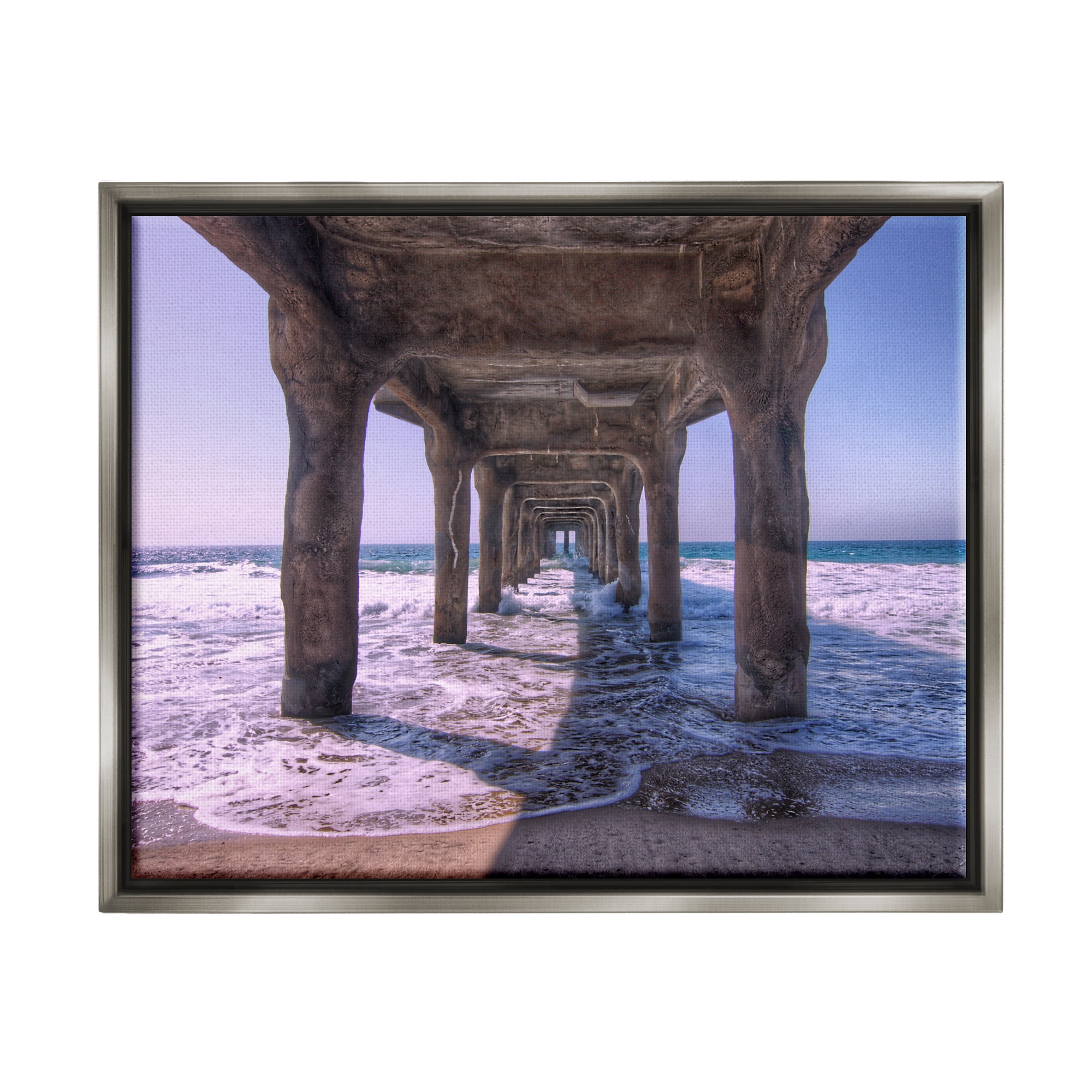 Stupell Industries Waves Under Dock Landscape Photography Gray Floater Framed Canvas Art Print Wall Art, 21 x 17