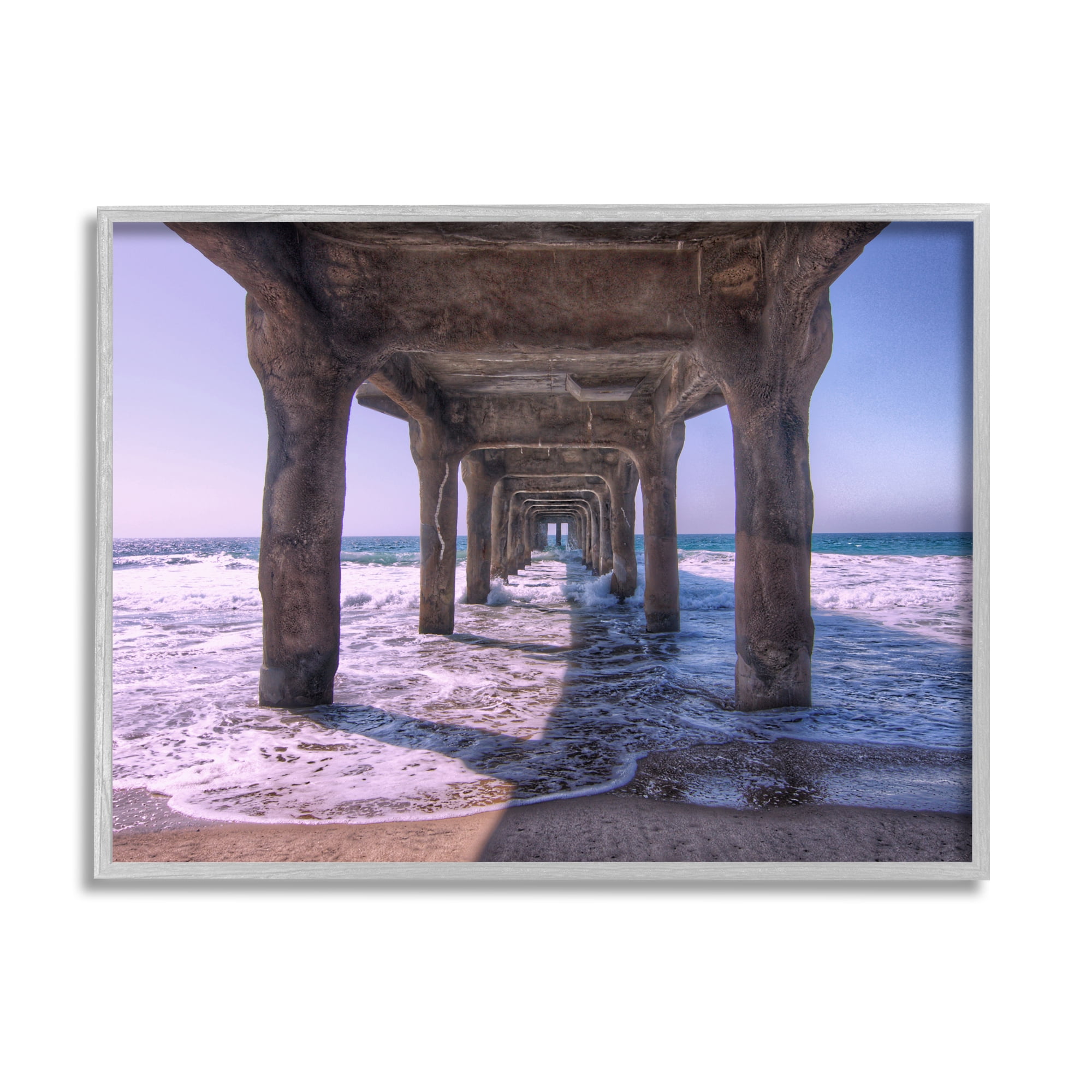 Stupell Industries Waves Under Dock Landscape Photography Gray Framed Art Print Wall Art, 20 x 16